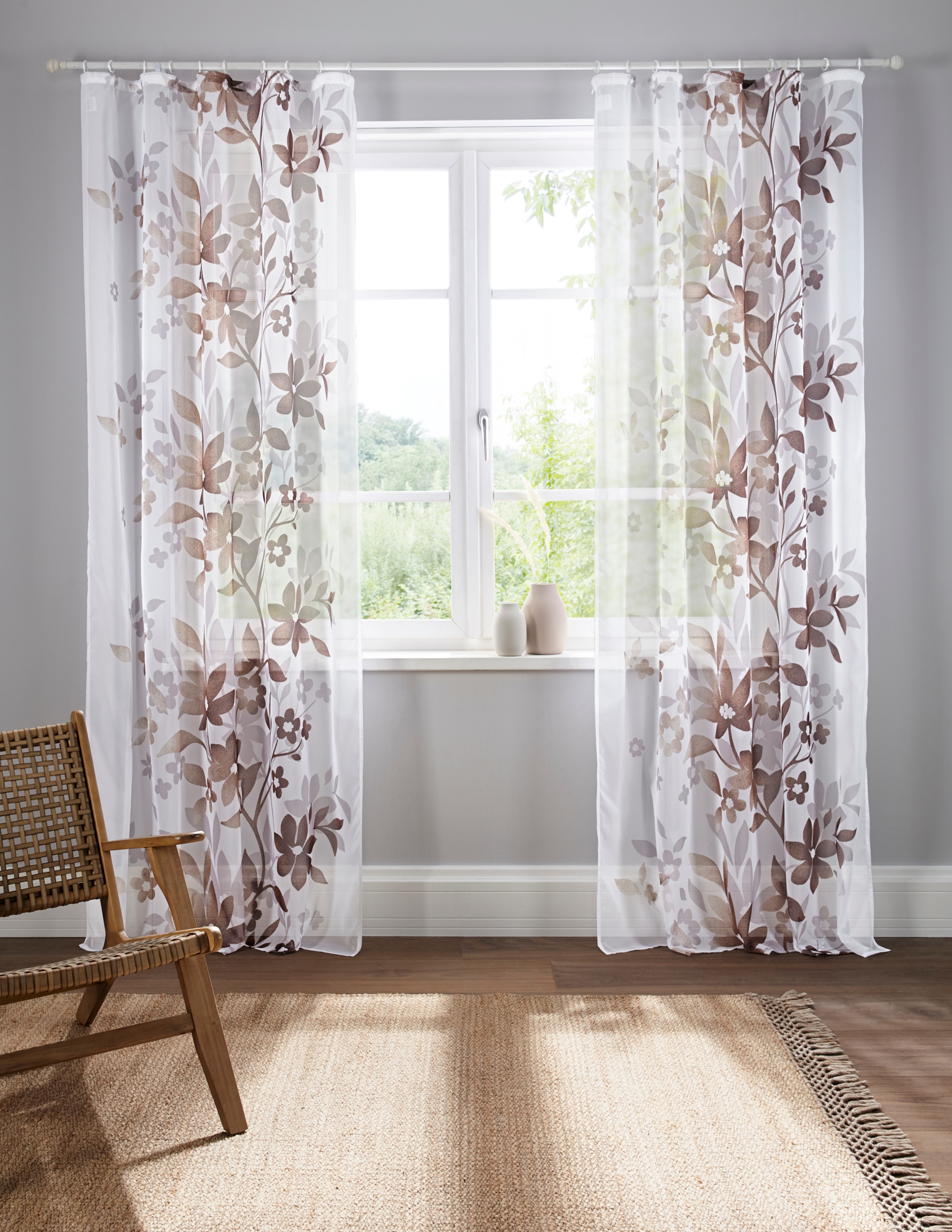 Home affaire Gardine »Ina«, (2 einseitig Voile transparent, St.), | bedruckt, BAUR