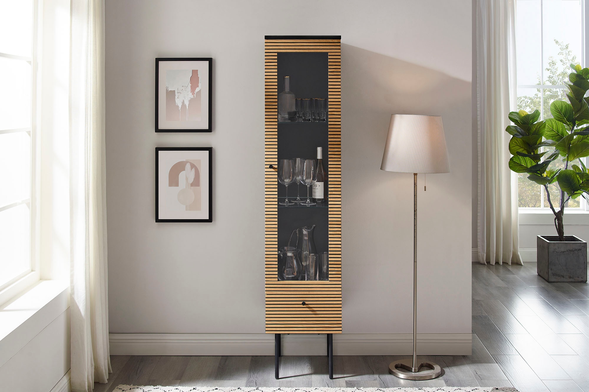 SalesFever Vitrine "Torsby Exquisite Vitrine für Stilbewusste" Eiche Echtho günstig online kaufen