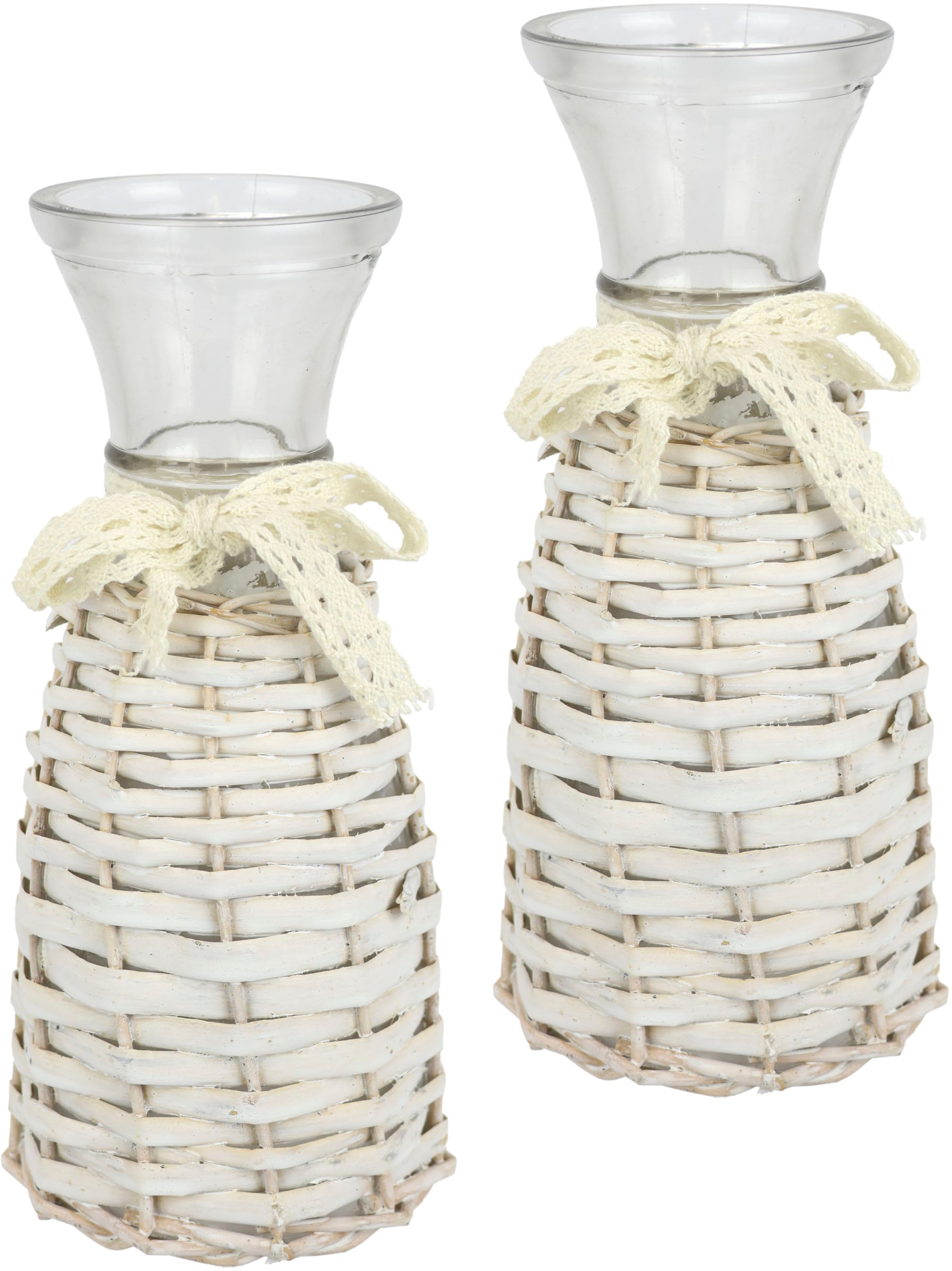I.GE.A. Dekovase "Glasvase" 2er Set mit Weidekorb und Spitze Rattangeflecht günstig online kaufen