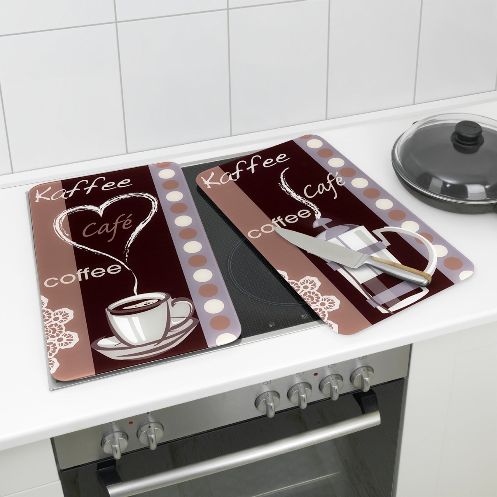 Maximex Herd-Abdeckplatte »Universal Modell Kaffeeduft«, (Set, 2 tlg.), Herdabdeckung für alle Herdarten, kratzfest, mit rutschfesten Füßen