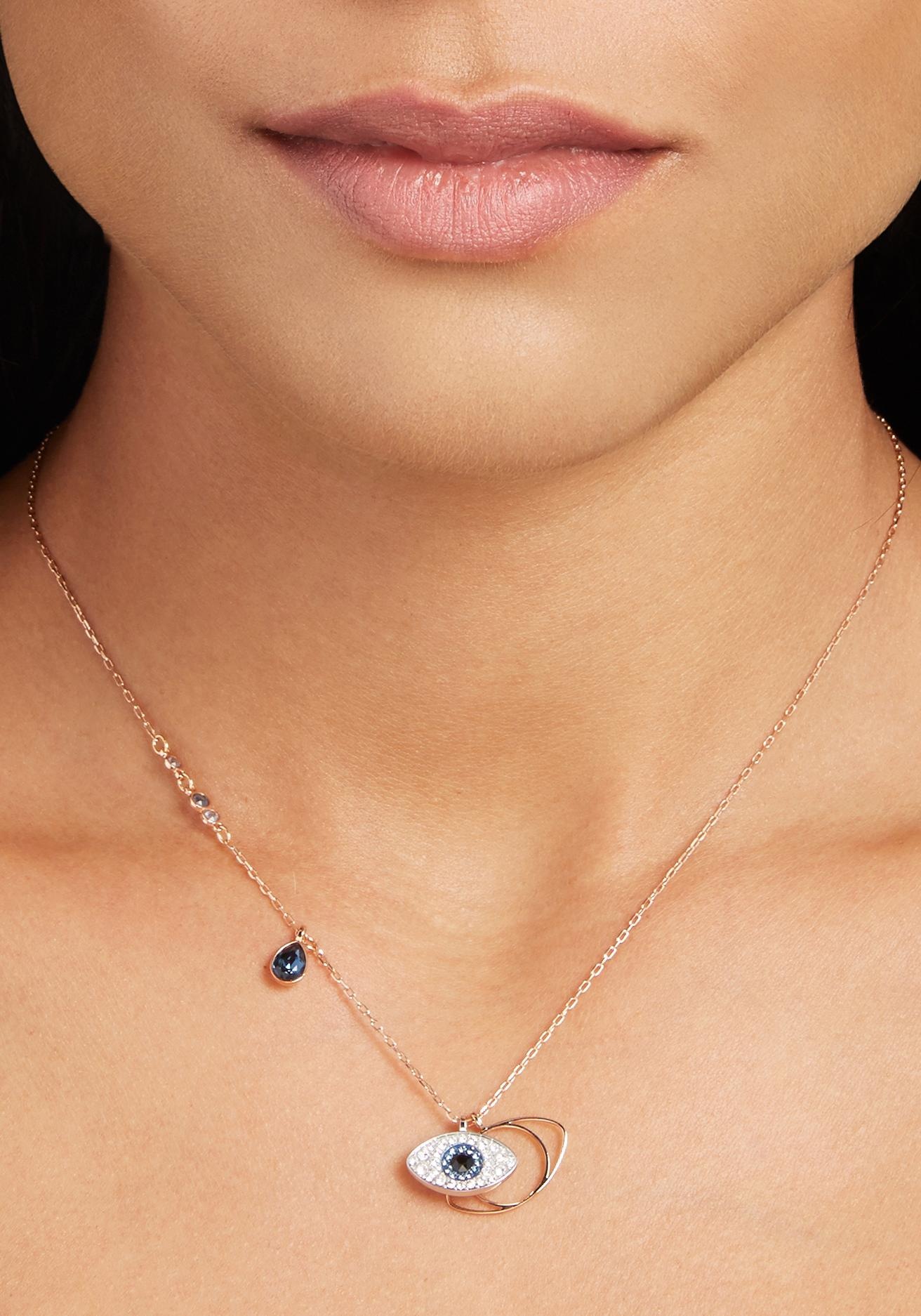 Kette mit Anhänger SWAROVSKI "Symbolica Böser Blick magisches Auge", rosa (roségoldfarben, blau), Halsketten, Damen, Metall, L: 45, mit Swarovski Kristall 2