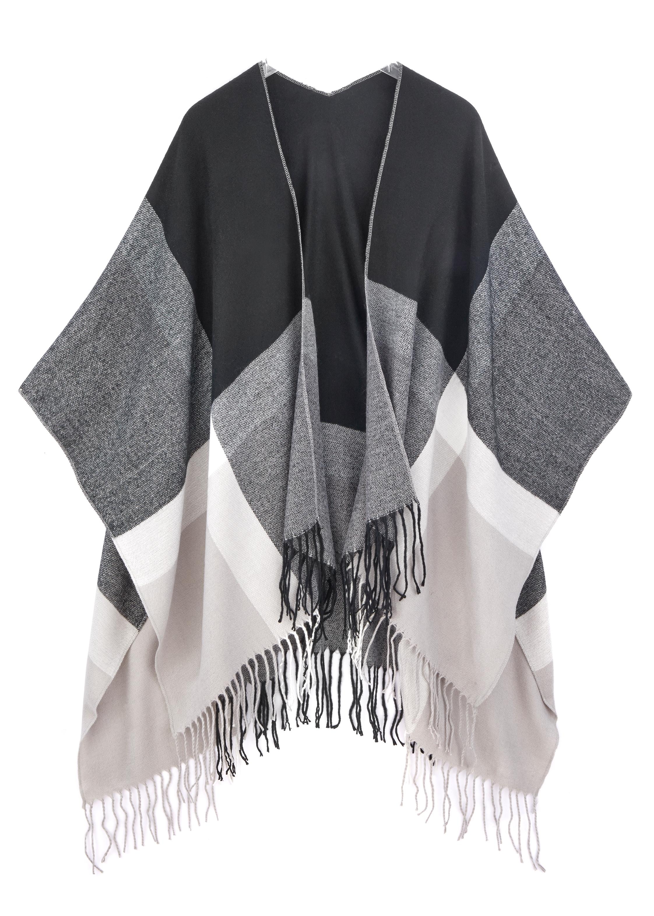 LASCANA Strickponcho, Poncho, Cape in kuscheliger Qualität mit Fransen, Fransentuch, Schal