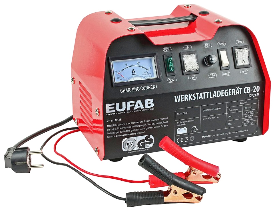 EUFAB Batterie-Ladegerät "CB-20", 14500 mA, 12 V/24 V