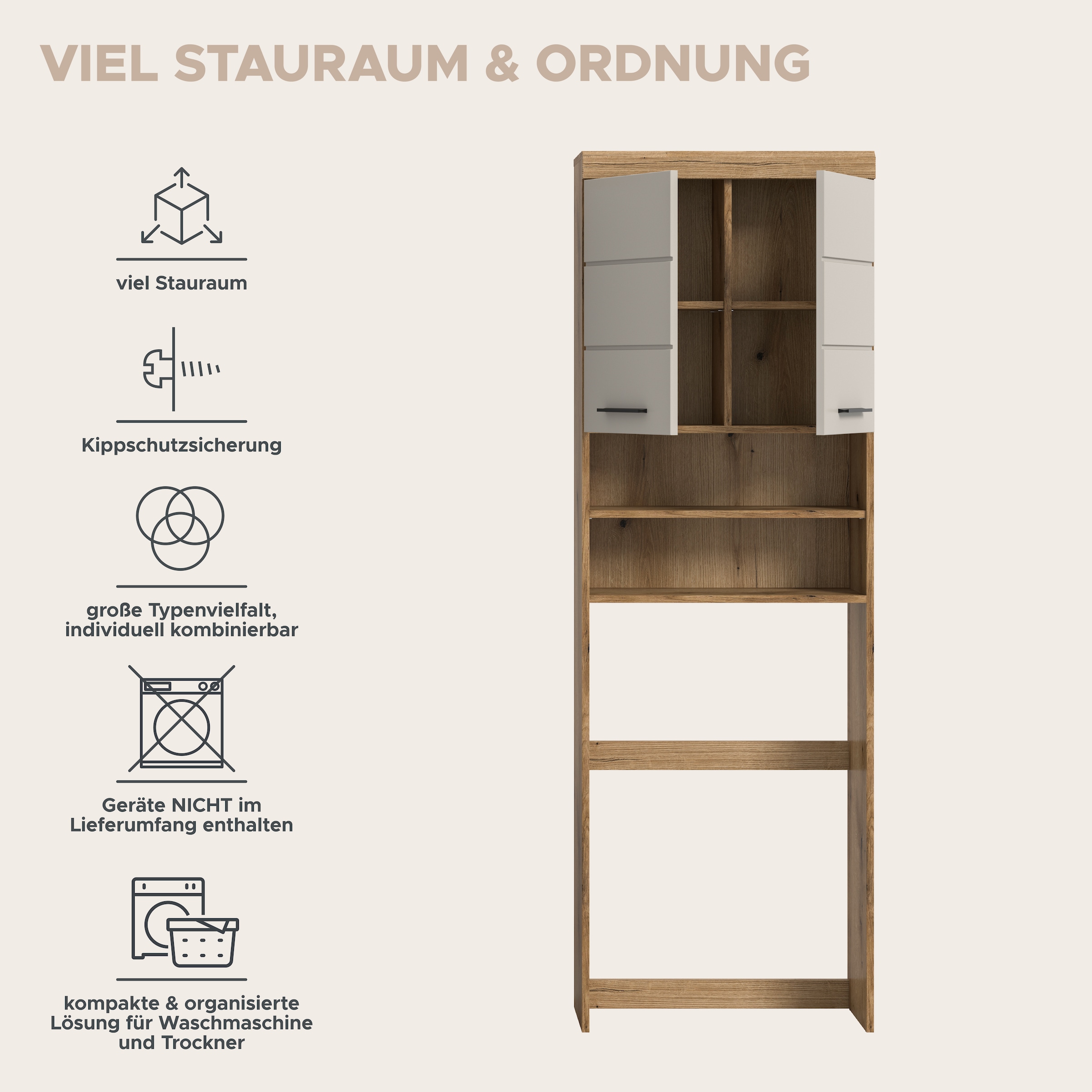 welltime Waschmaschinenumbauschrank »SIENA, Breite 63cm, für Waschmaschine & Trockner, 2 Türen, MDF-Front« TOPSELLER!,  in verschiedenen Farben, Überbauschrank, Umbauschrank, Badschrank