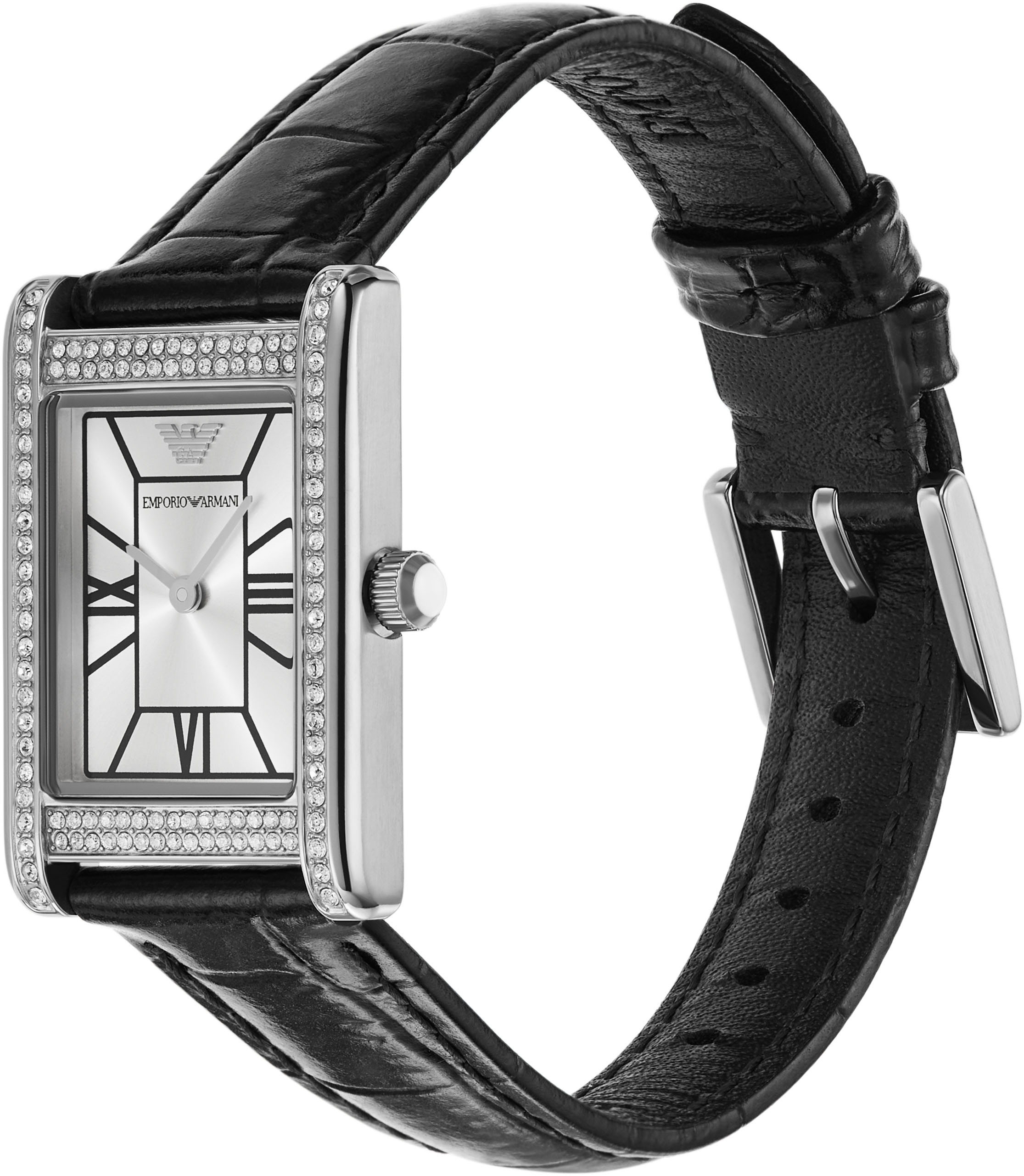Emporio Armani Quarzuhr, Armbanduhr, Damenuhr, Lederarmband, analog