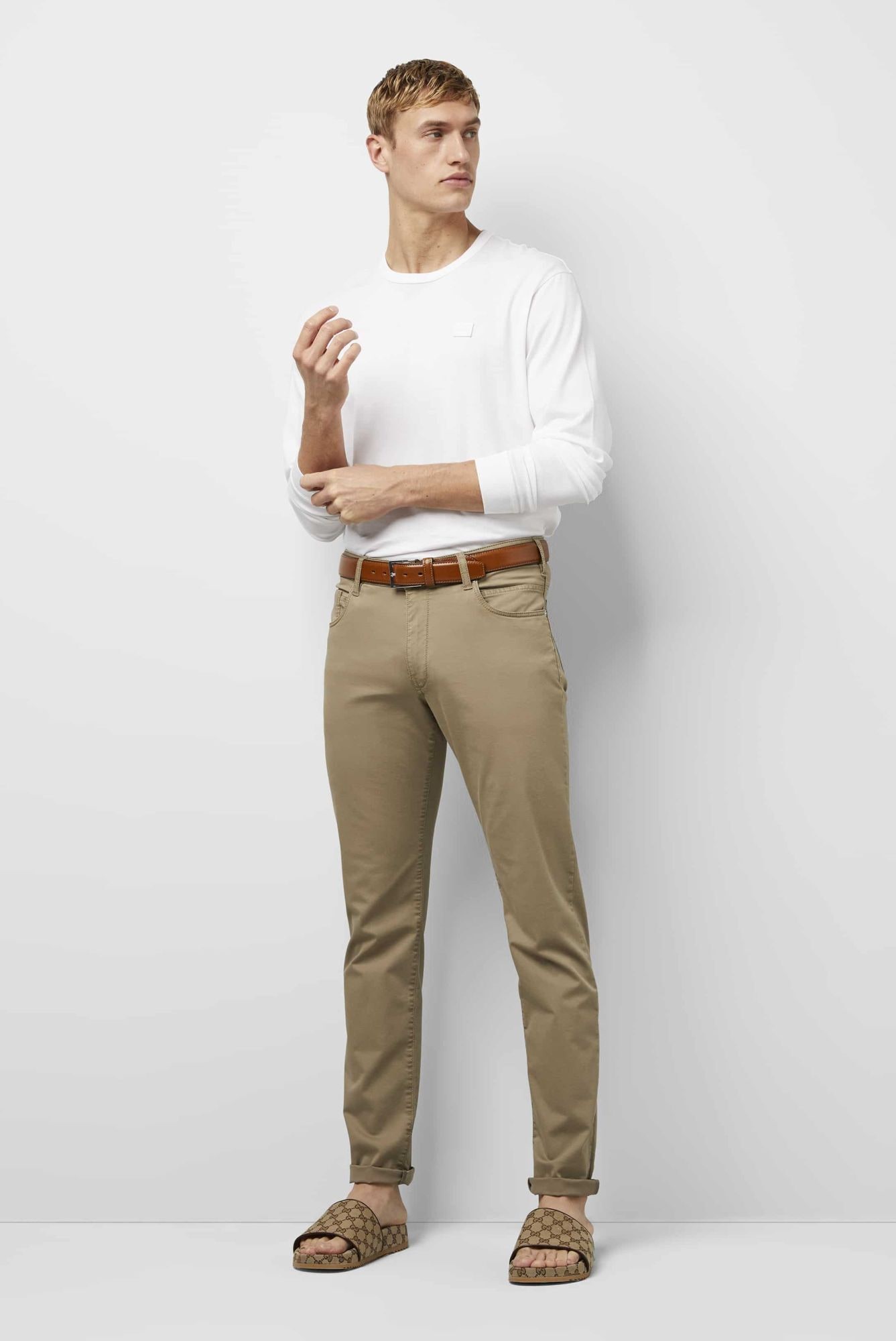 Stoffhose MEYER "M5 Slim", Herren, Gr. 31, Länge 34, braun, 77% Baumwolle, 19% Lyocell, 4% Elasthan, unifarben, figurumspielend lang, Hosen Stoffhose, M5 Slim Five-Pocket