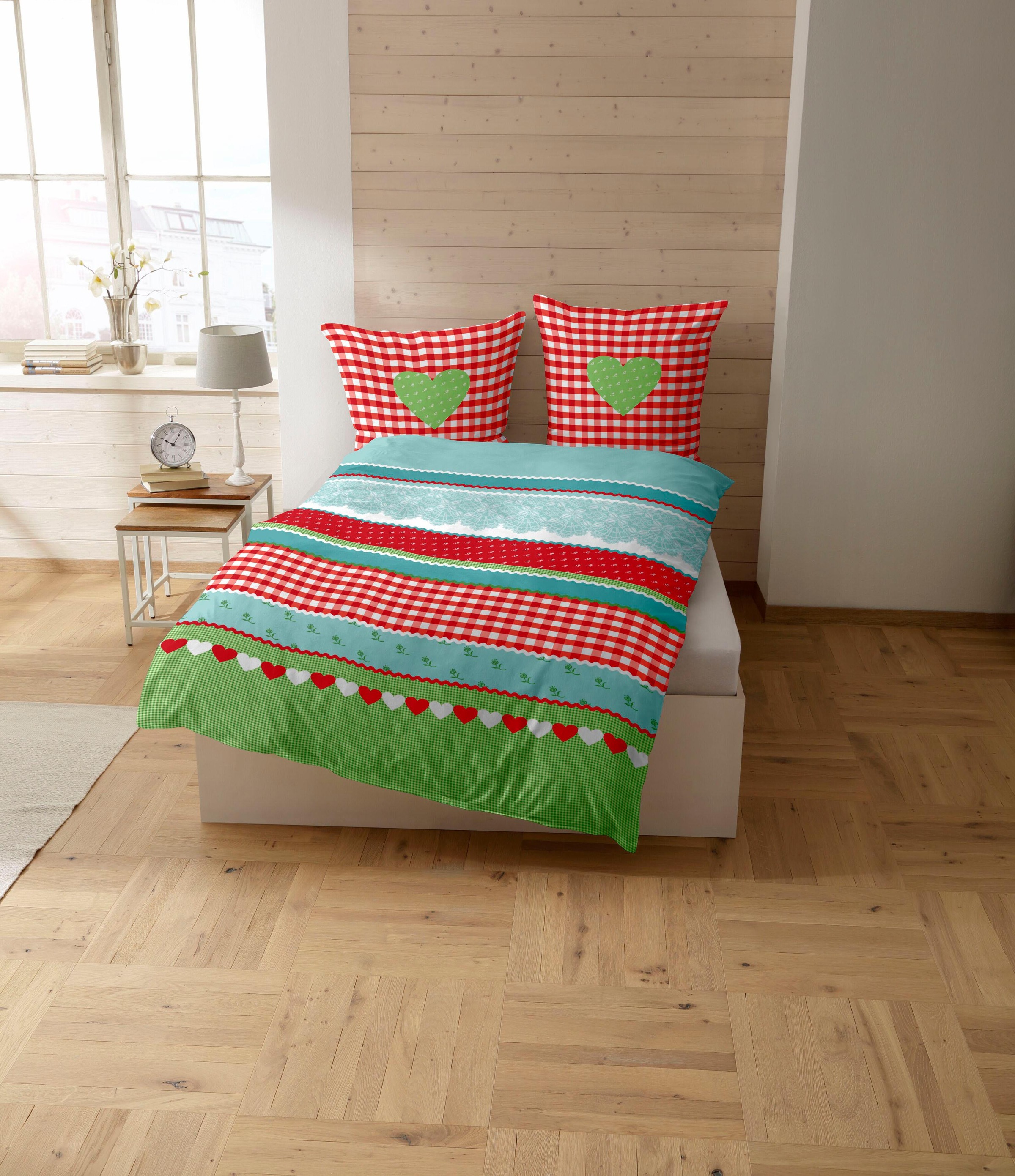 CASATEX Bettwäsche "Herz-Karo" 2 Stk. niedlichem Herz-Karo Design günstig online kaufen