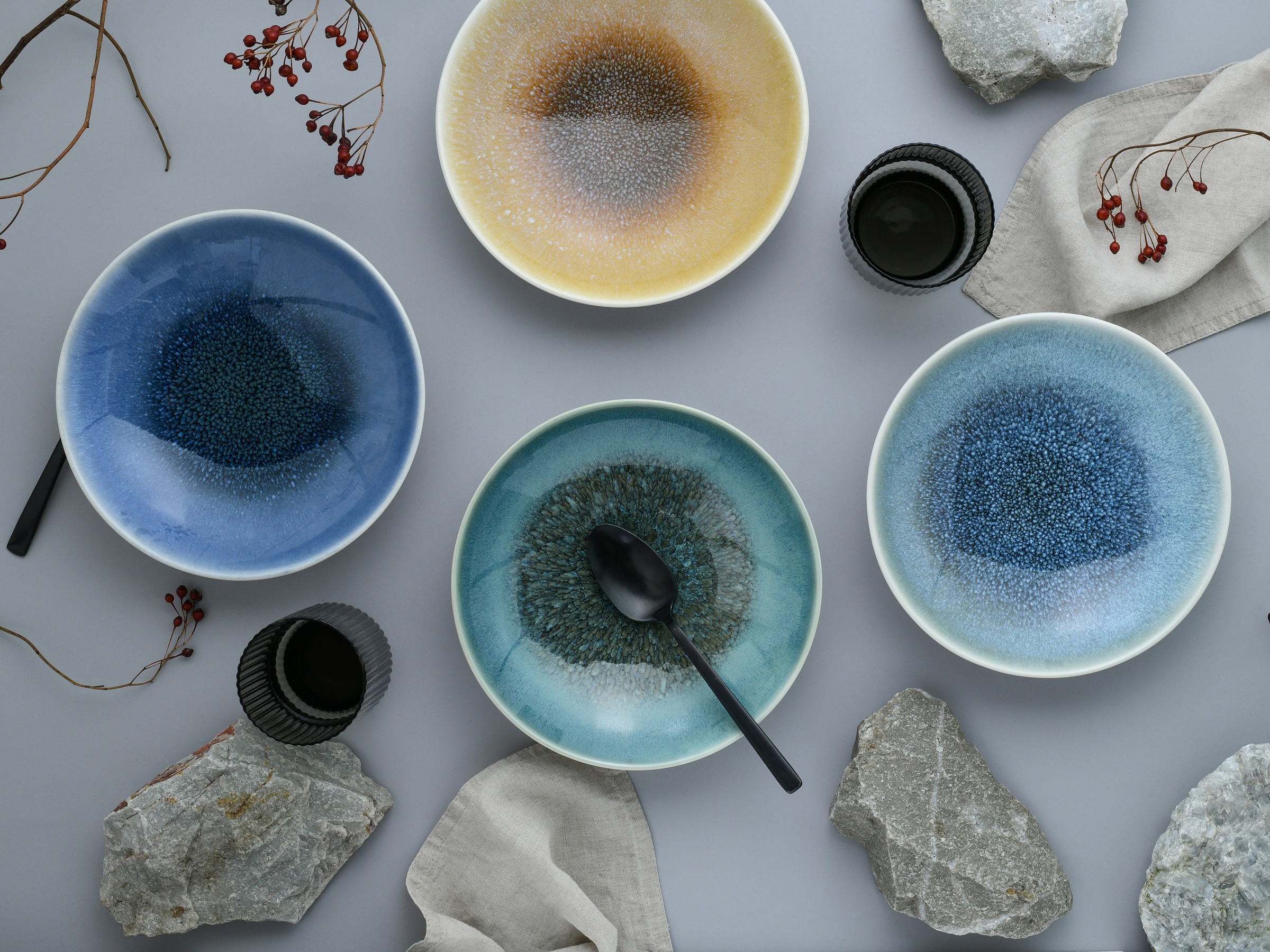 CreaTable Schüssel »Caldera Mix, Poke Bowl, 4-tlg.« 4 aus Steinzeug Moderne Coupeform, Reaktivglasur