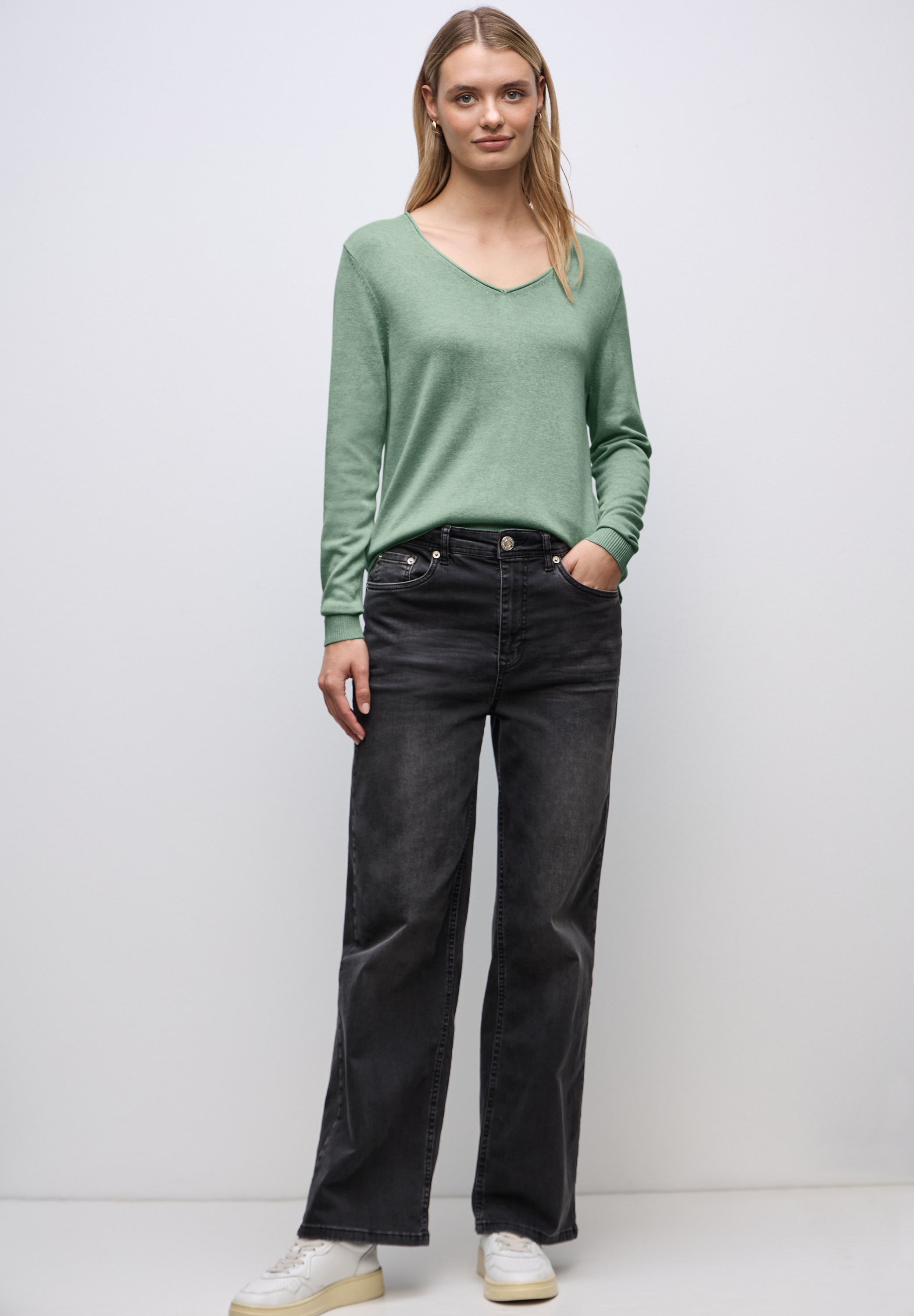 STREET ONE V-Ausschnitt-Pullover Feinstrick