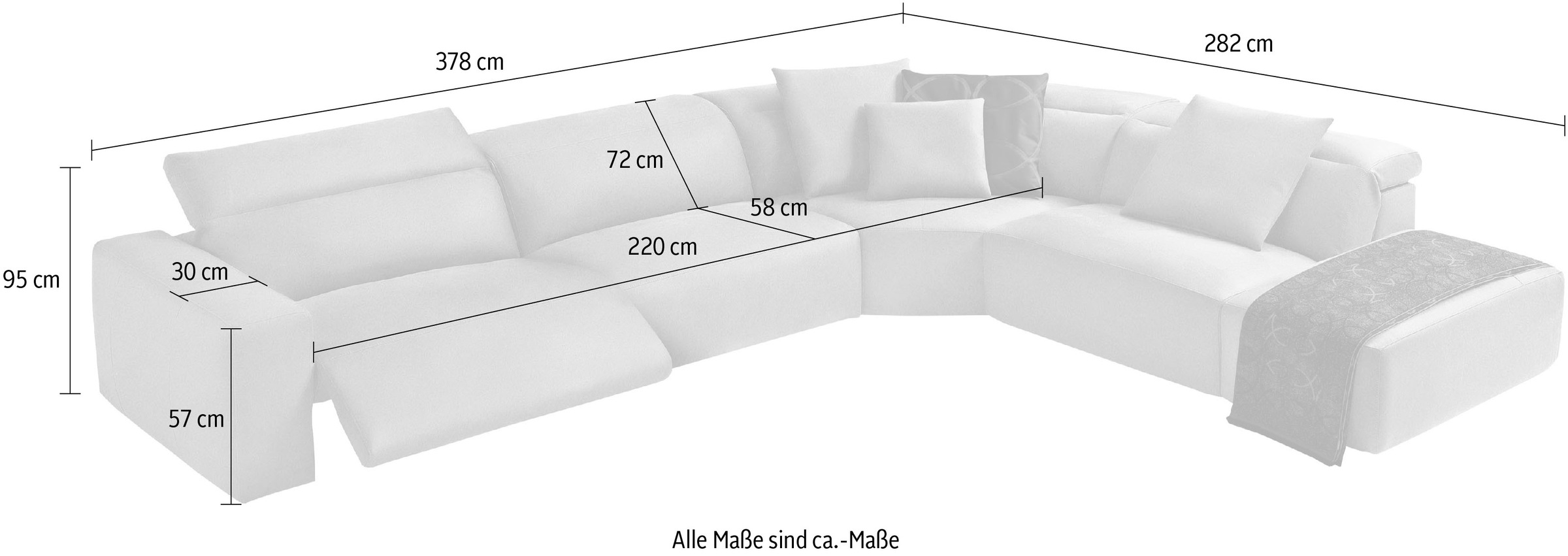 Egoitaliano Ecksofa »Beverly, extravangantes Designsofa mit erstklassigem Sitzkomfort«, wahlweise mit elektrischer Relaxfunktion, Kopfteilverstellung