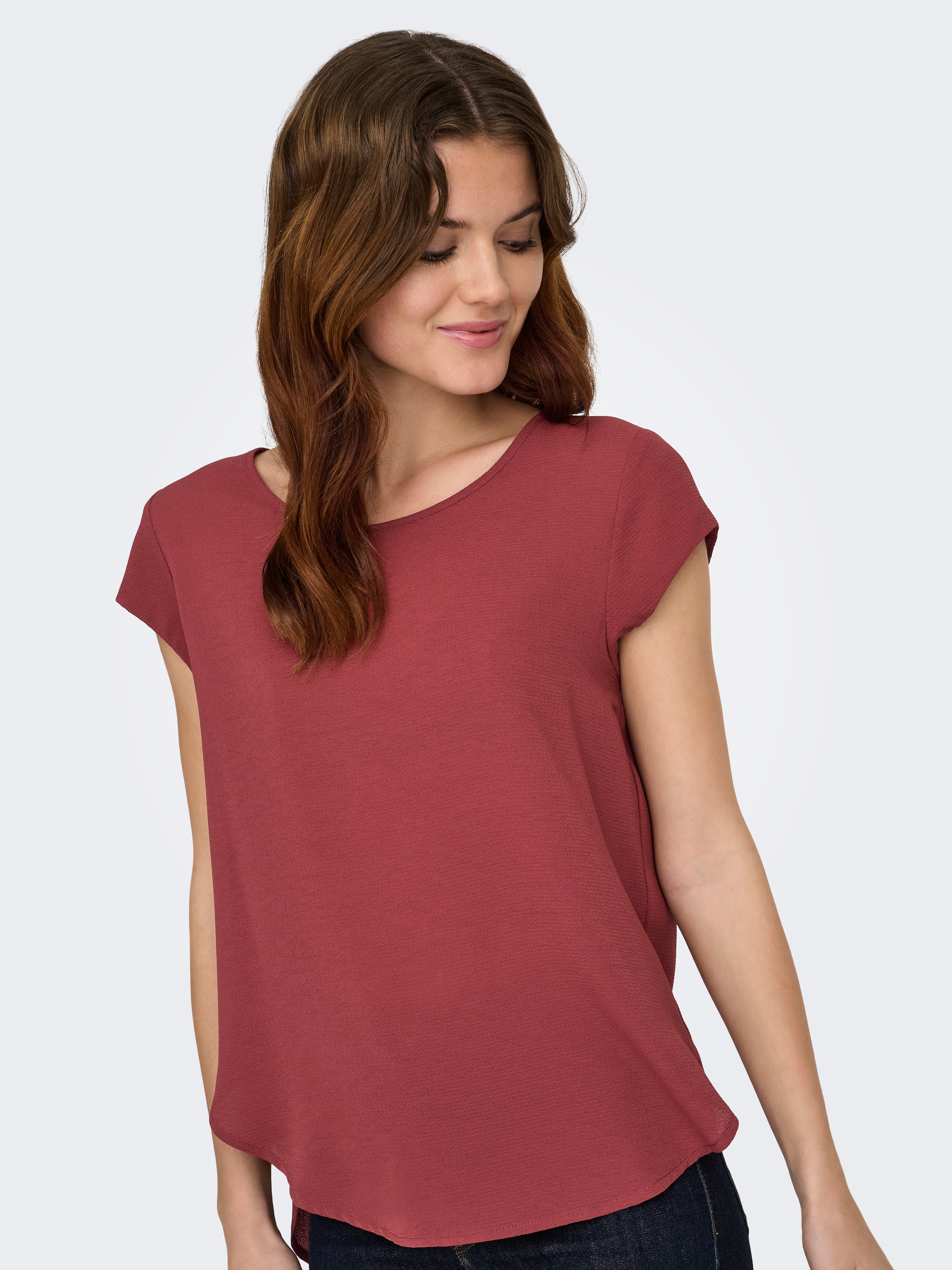 ONLY Kurzarmbluse »ONLVIC – feminines Blusenshirt in lockerer Form« Materialmix, regular fit