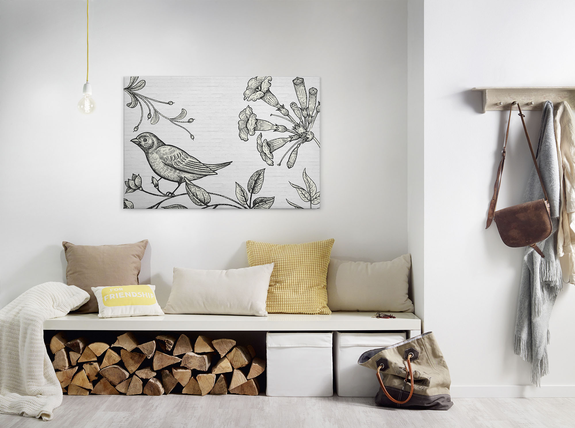 A.S. Création Leinwandbild "birdy 3" Gemälde Kunst 1 Stk. tlg. Schwarz-Weiß Zeichnung Floral Keilrahmen Leinwand-Bild Wohnzimmer Wand