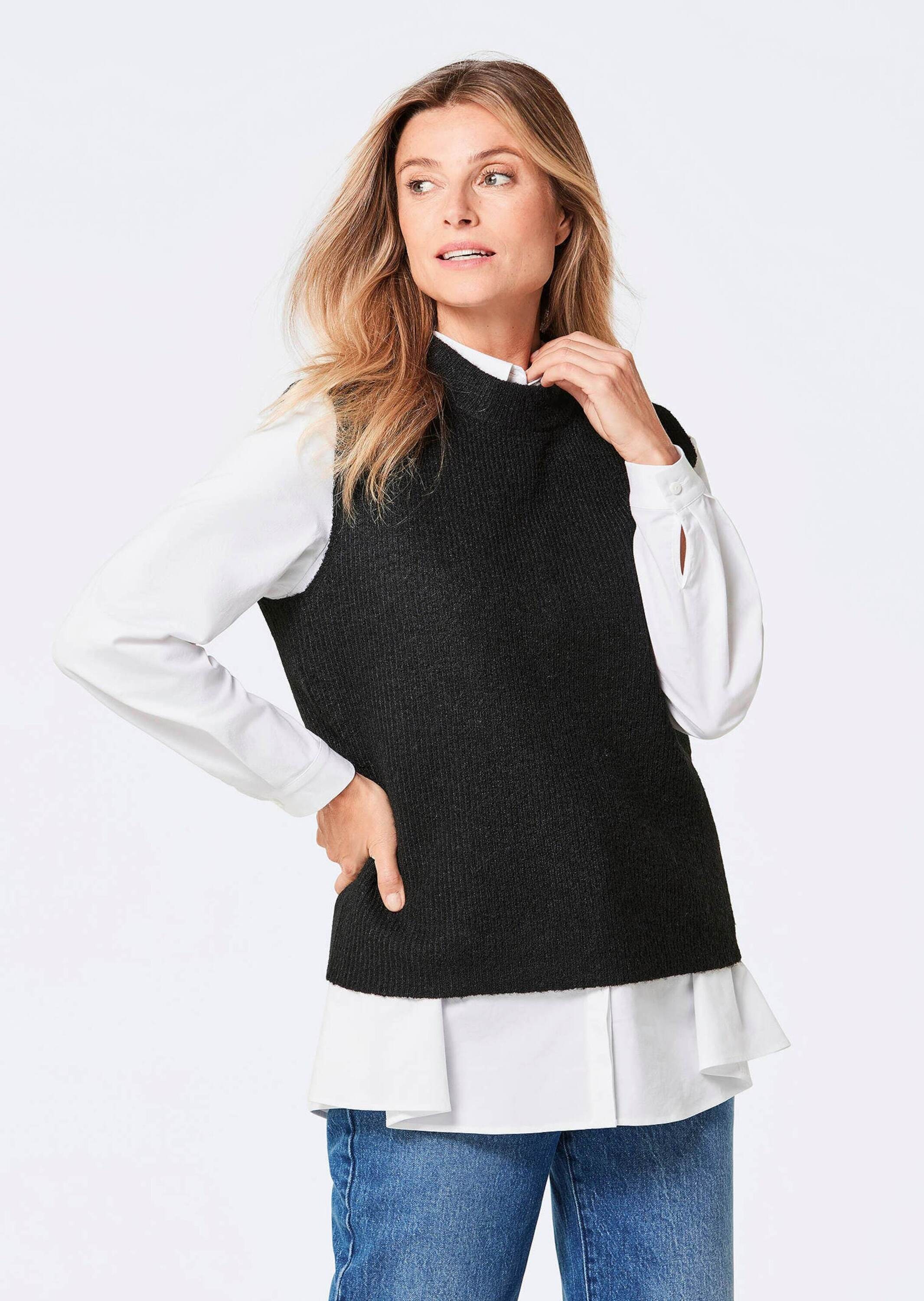 GOLDNER Rundhalspullover "Kurzgröße Edler Rippstrick Pullunder, Stehkragen" günstig online kaufen