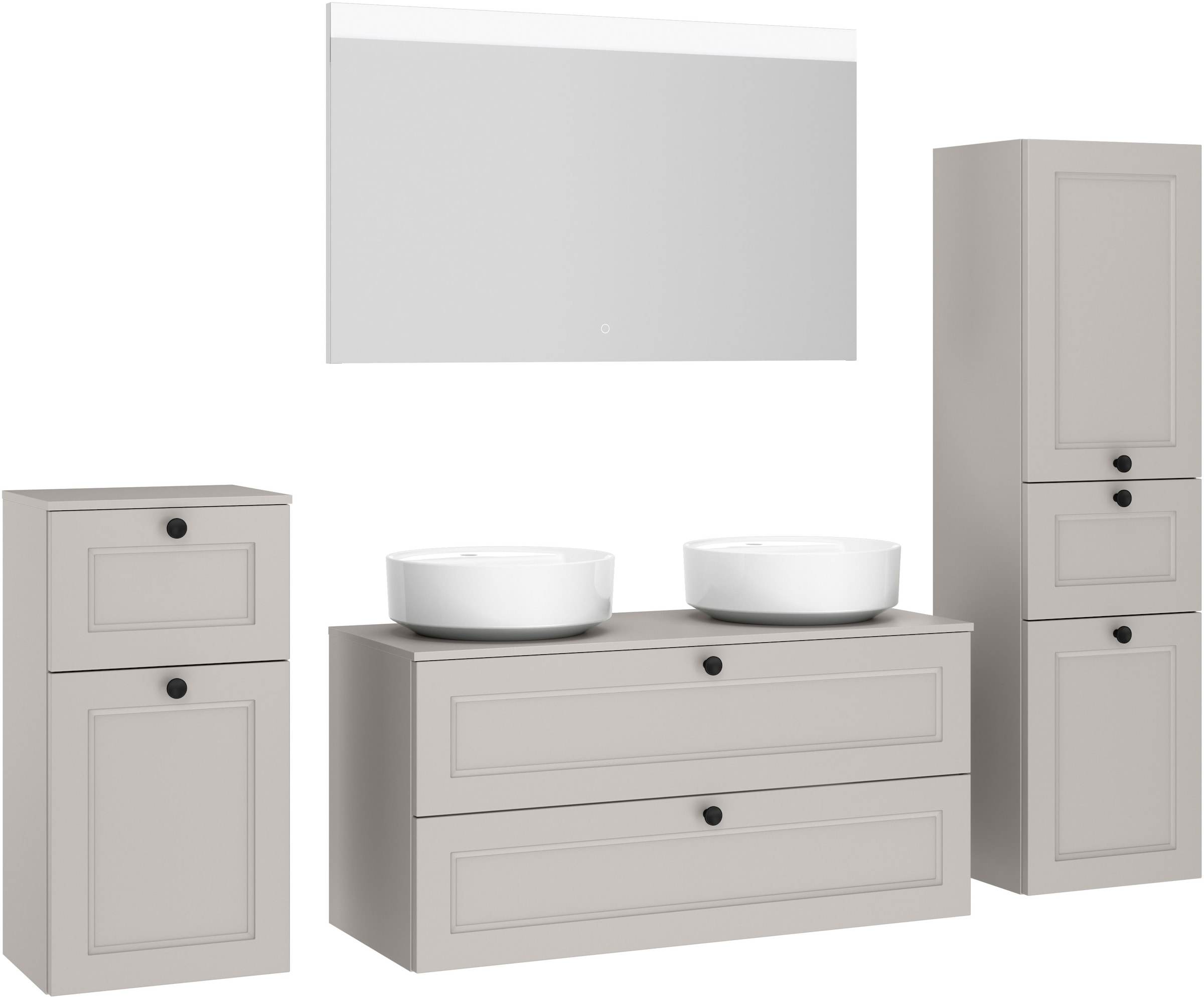 nobilia "Cascada" Set, inkl. 2 Aufsatzwaschbecken und beleuchtetem Spiegel mit Touch-Sensor, 6 Stk. tlg.