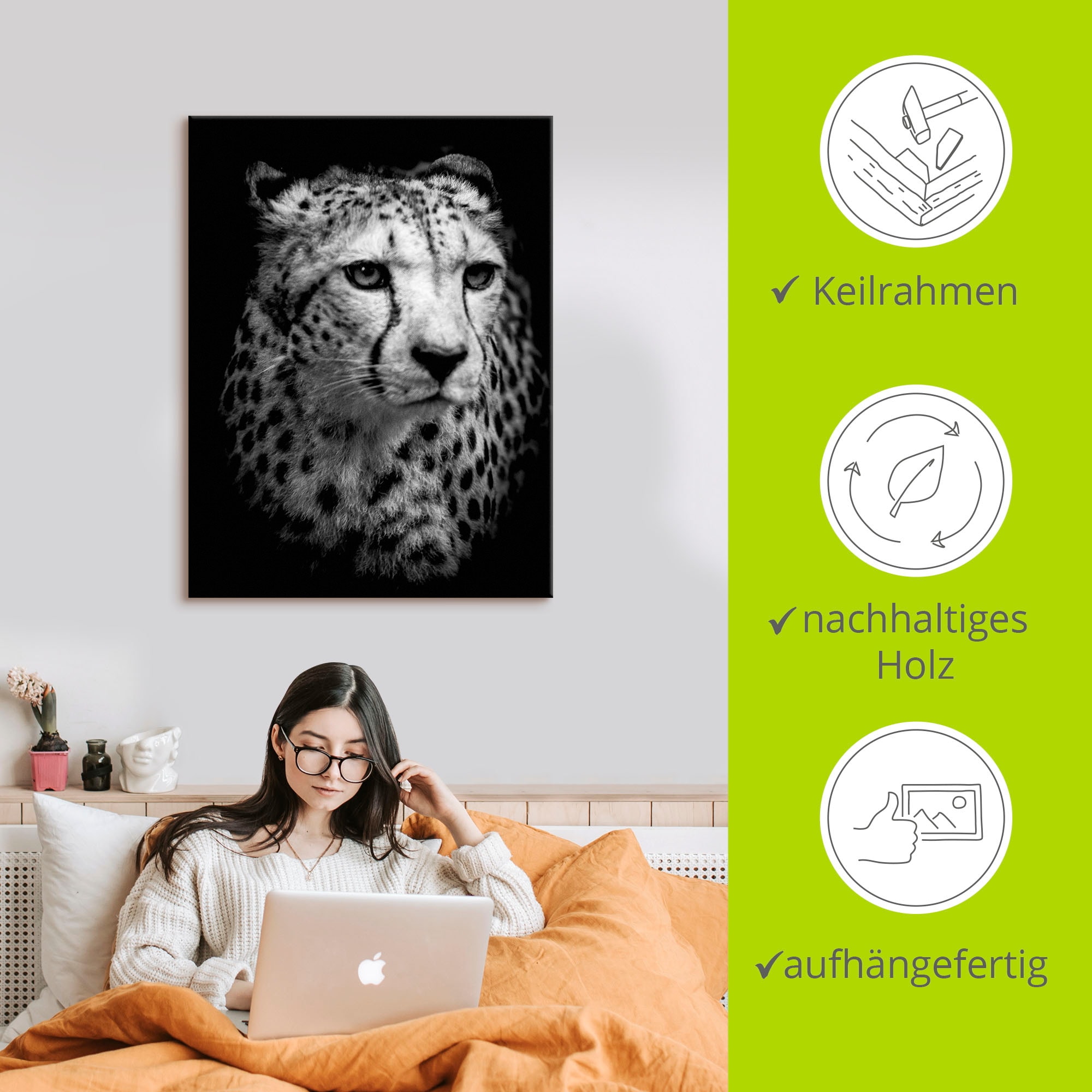 Artland Wandbild »Der Gepard«, Wildtiere, (1 St.), als Alubild, Outdoorbild, Leinwandbild, Wandaufkleber, versch. Größen