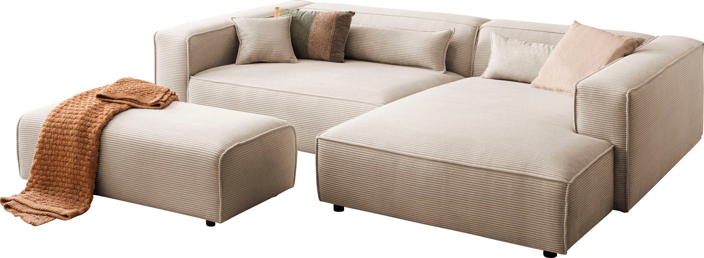 LeGer Home by Lena Gercke Polsterecke »PIARA XXL, L-Form, incl. Hocker«, stellbar zum Schlafsofa (Krokodilverbinder), in Cord und Flachgewebe