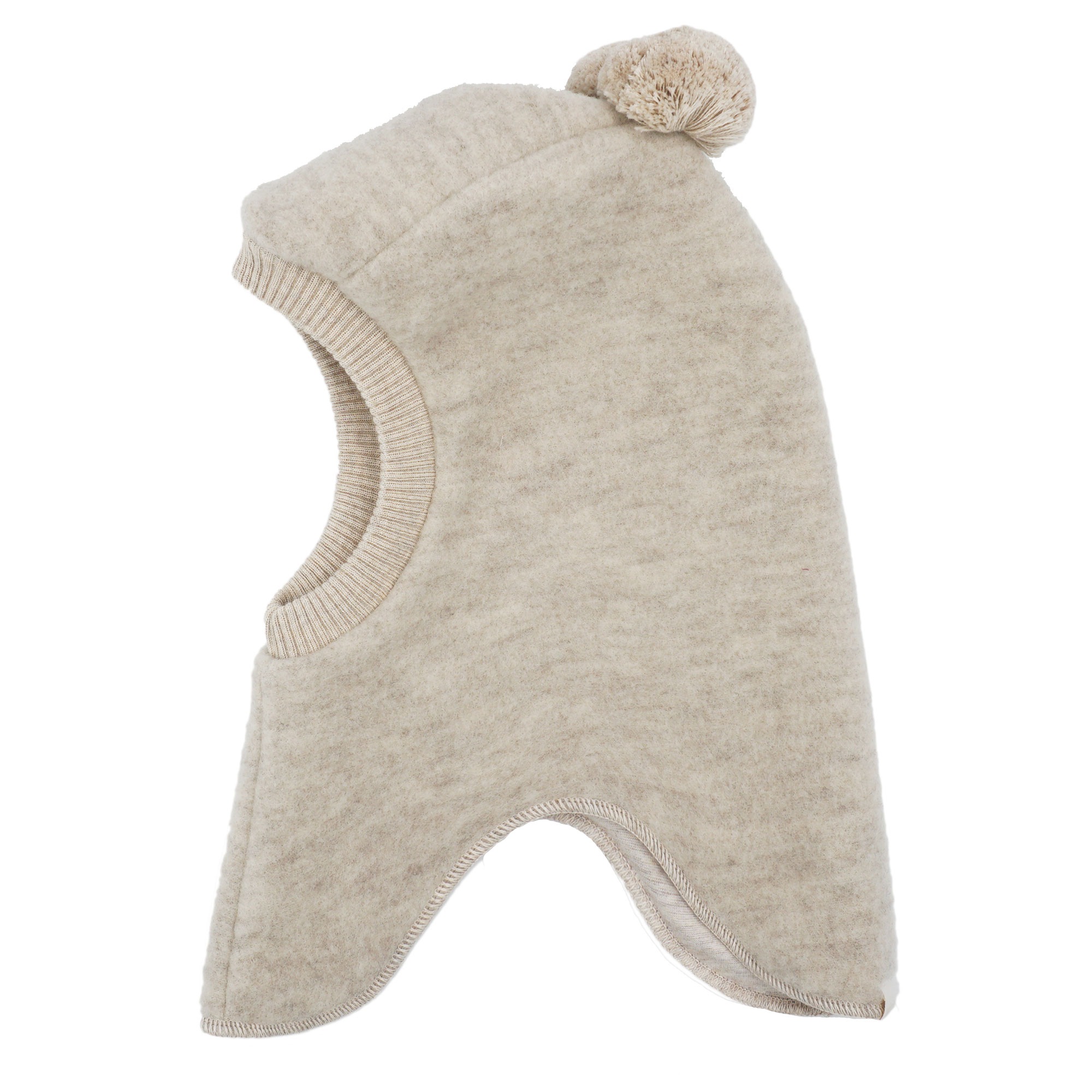 MAXIMO Jungen Schlupfmütze, beige, Gr. 49, Fleece, Wolle, Mützen, Wolle, gefüttert, mit zwei Bommeln, Rippstrickbünchen