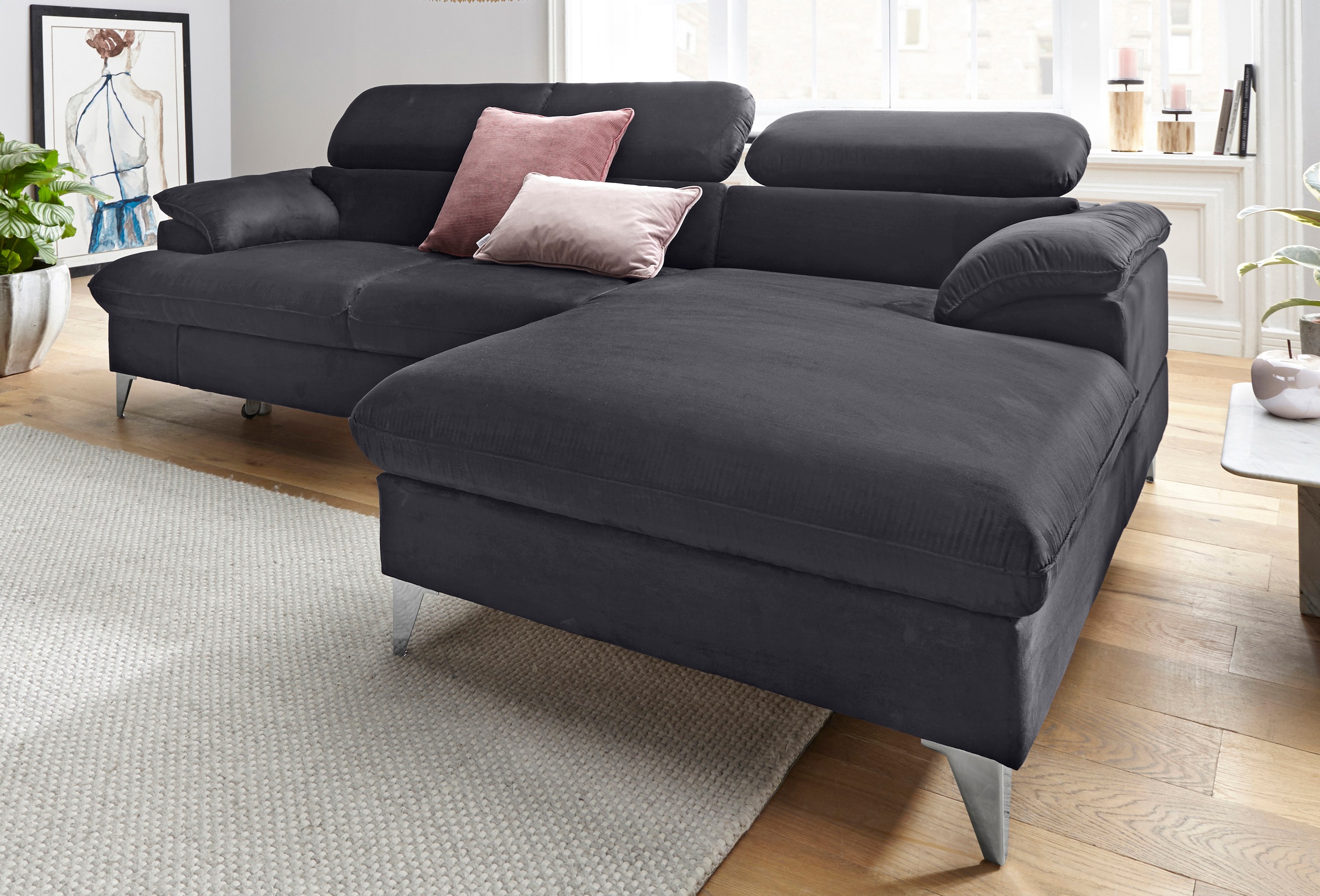 COTTA Polstergarnitur »Caluso L-Form«, (2 tlg.), Set bestehend aus: Ecksofa mit Kopfteilverstellung & Hocker