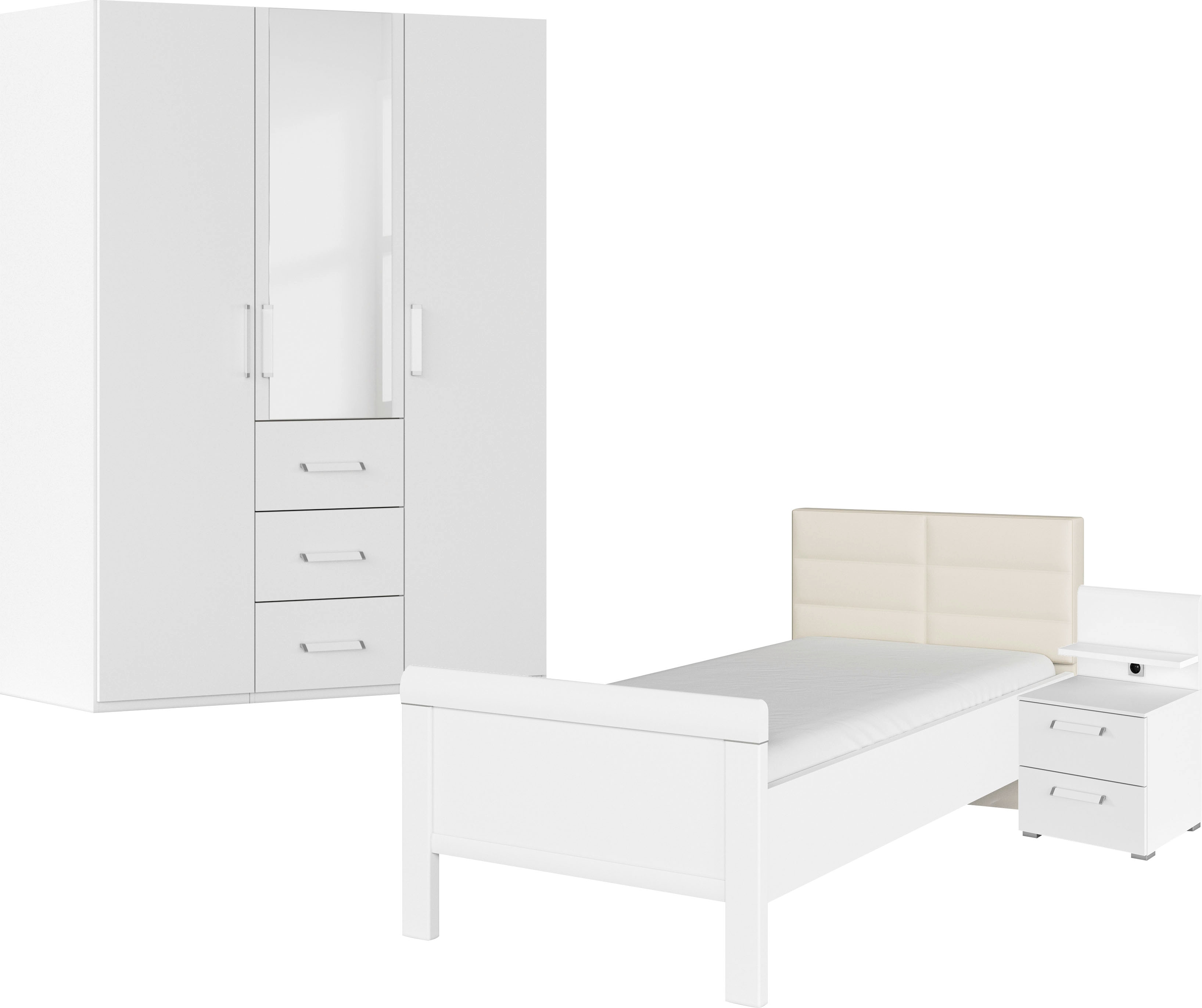 rauch "Komplettschlafzimmer Schlafzimmer EVELYN" Set, inkl. SOFT-CLOSE-FUNKTION, 3 Stk. tlg. Schrank und Bett in 2 Breiten, Nachttisch mit Paneel MADE IN GERMANY