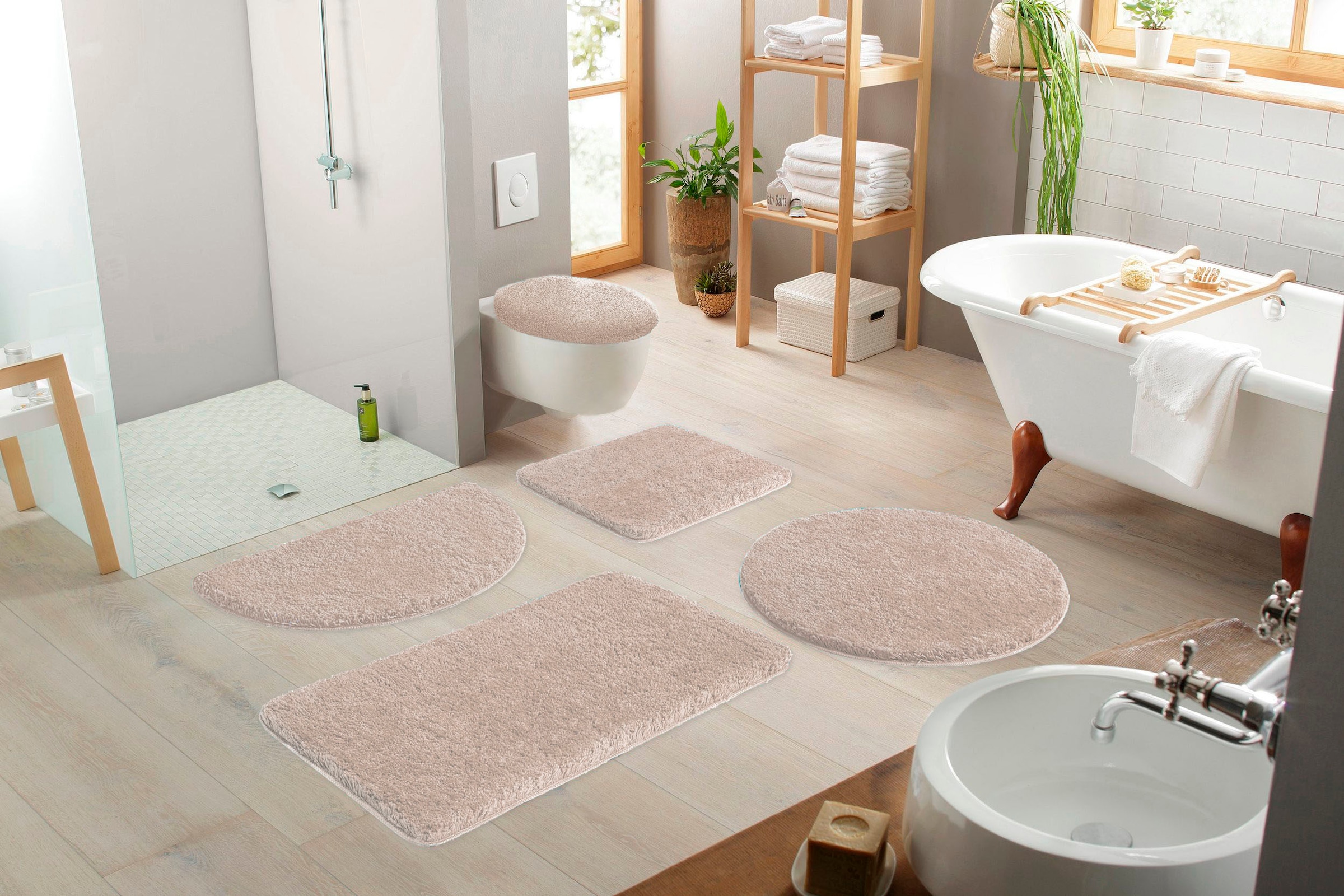 my home Badematte »Sanremo, Badvorleger, Badezimmer Teppich, sehr weich«, rutschhemmend beschichtet, fußbodenheizungsgeeignet-schnell trocknend, Badteppich, unifarben, rechteckig, rund & als 3-tlg. Set erhältlich