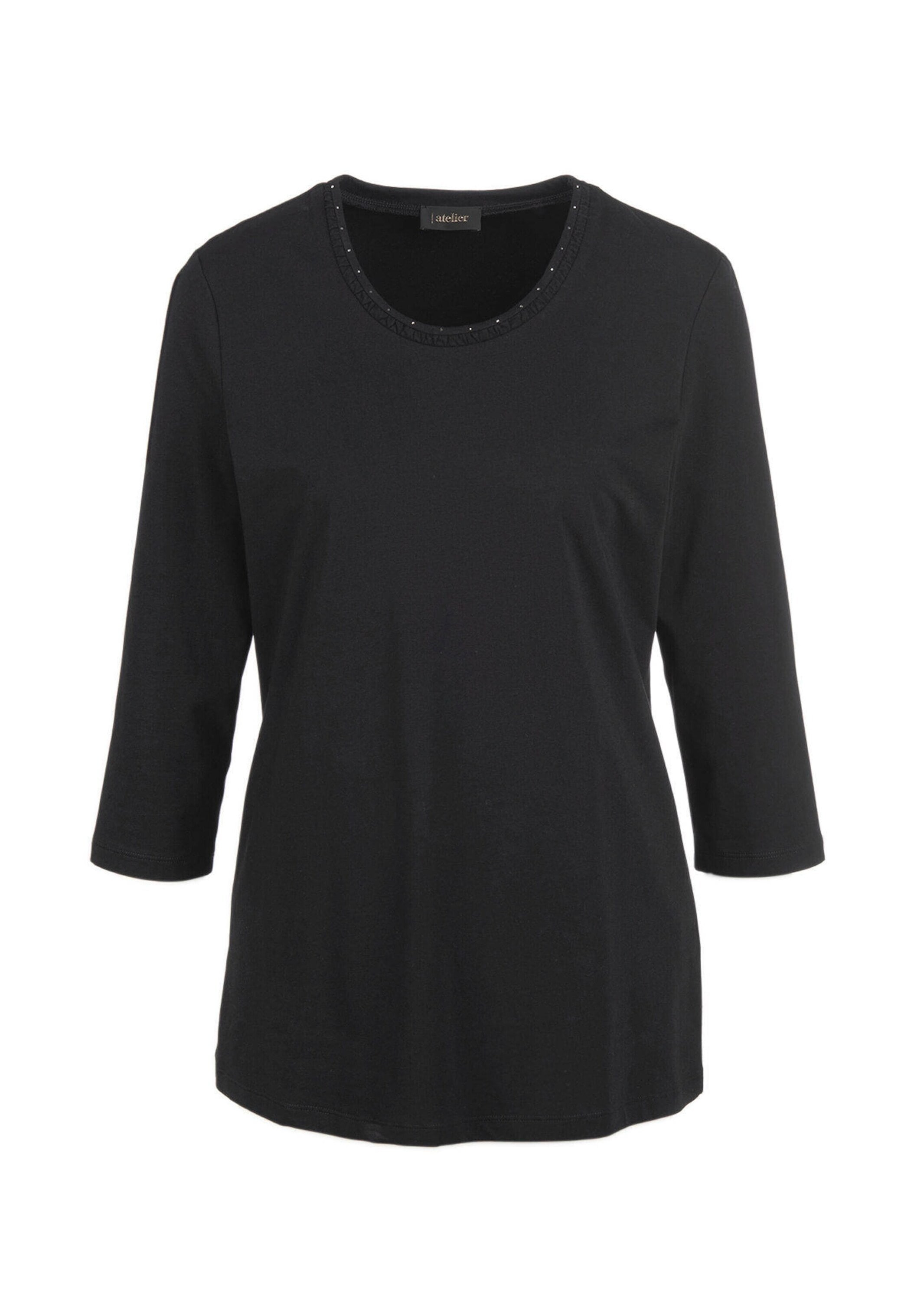 GOLDNER 3/4-Arm-Shirt "Kurzgröße Baumwollshirt mit Schmucksteinen" Mit Schmucksteinchen veredelt
