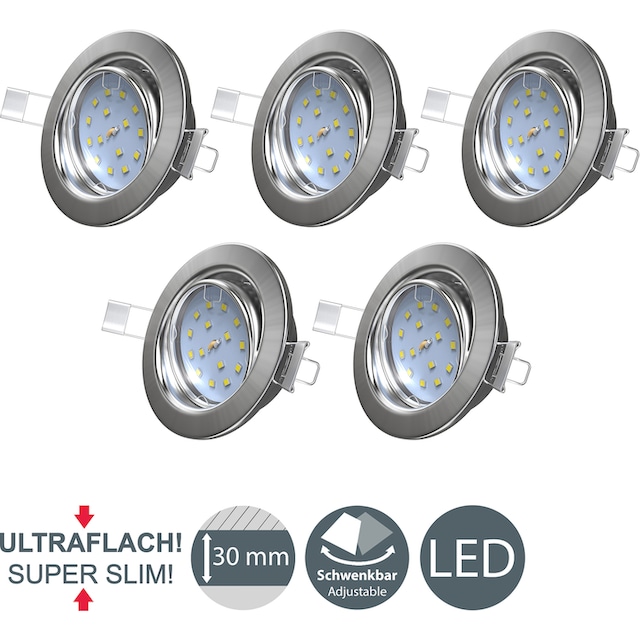 B.K.Licht LED Einbauleuchte, 5 flammig-flammig, LED Einbauspots, ultra flach,  inkl. 5x 5W 400LM 3000K, schwenkbar | BAUR