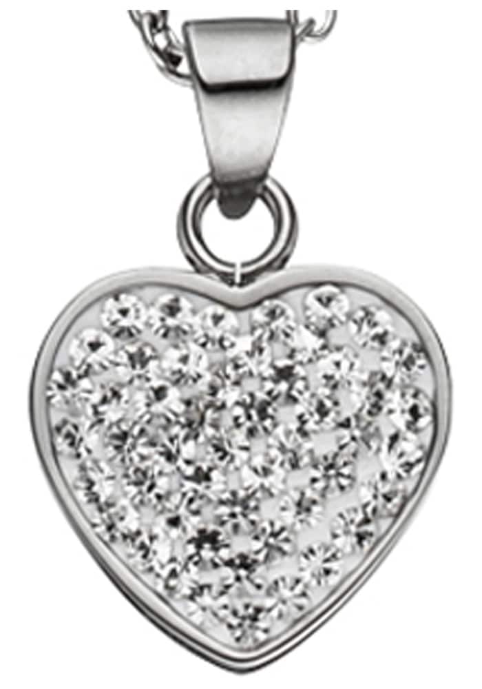 JOBO Kette mit Anhänger »Halskette Herz 14 mm« Edelstahl mit Kristallen 45 cm