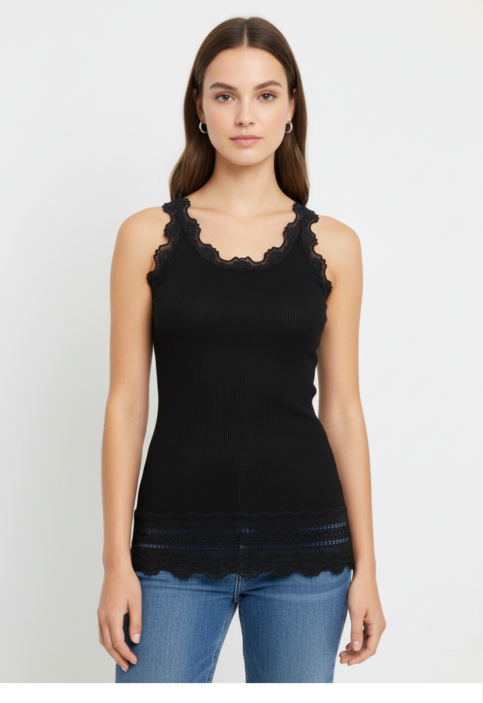 rosemunde Spitzentop "Benita Silk Top Camisole mit Seide" Vintage-Spitze am Ausschnitt, feminin, Rundhalsausschnitt, Seidenmix