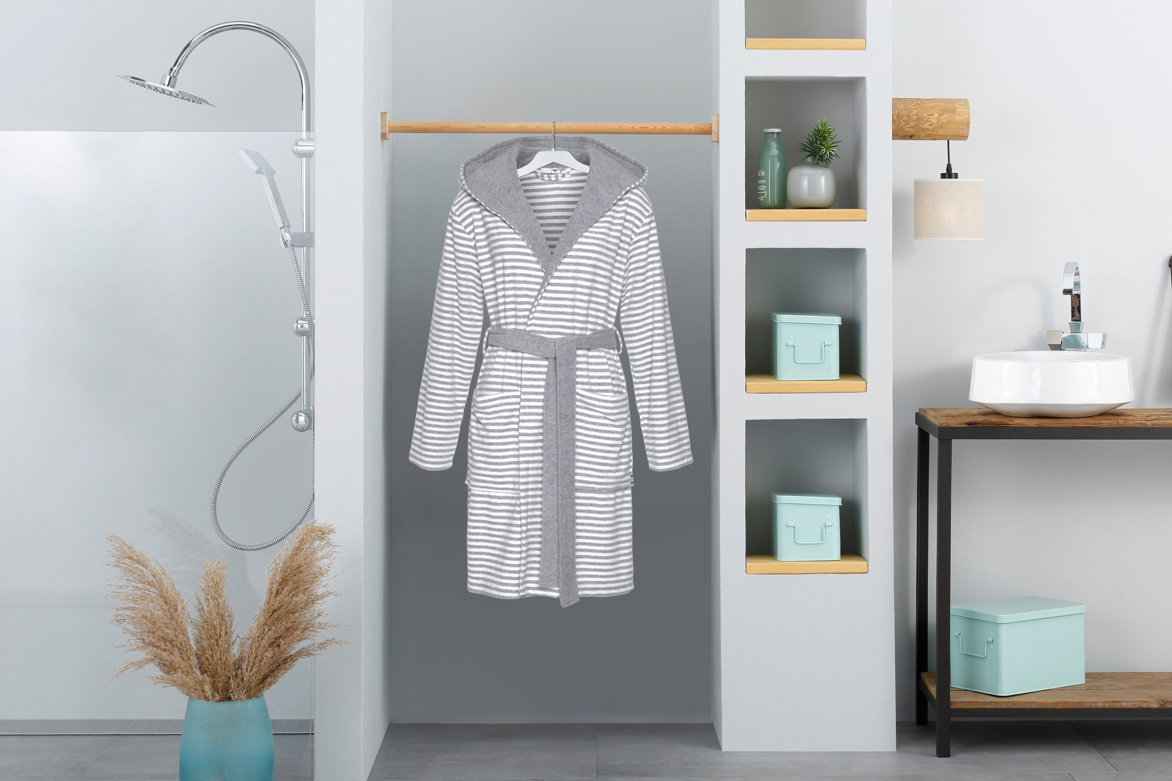 KangaROOS Herrenbademantel »Luana, ideal für Sauna & Spa, Hotelbademantel, Morgenmantel«, (1 St.), Streifen - Bademantel für Herren, gestreift, S-4XL