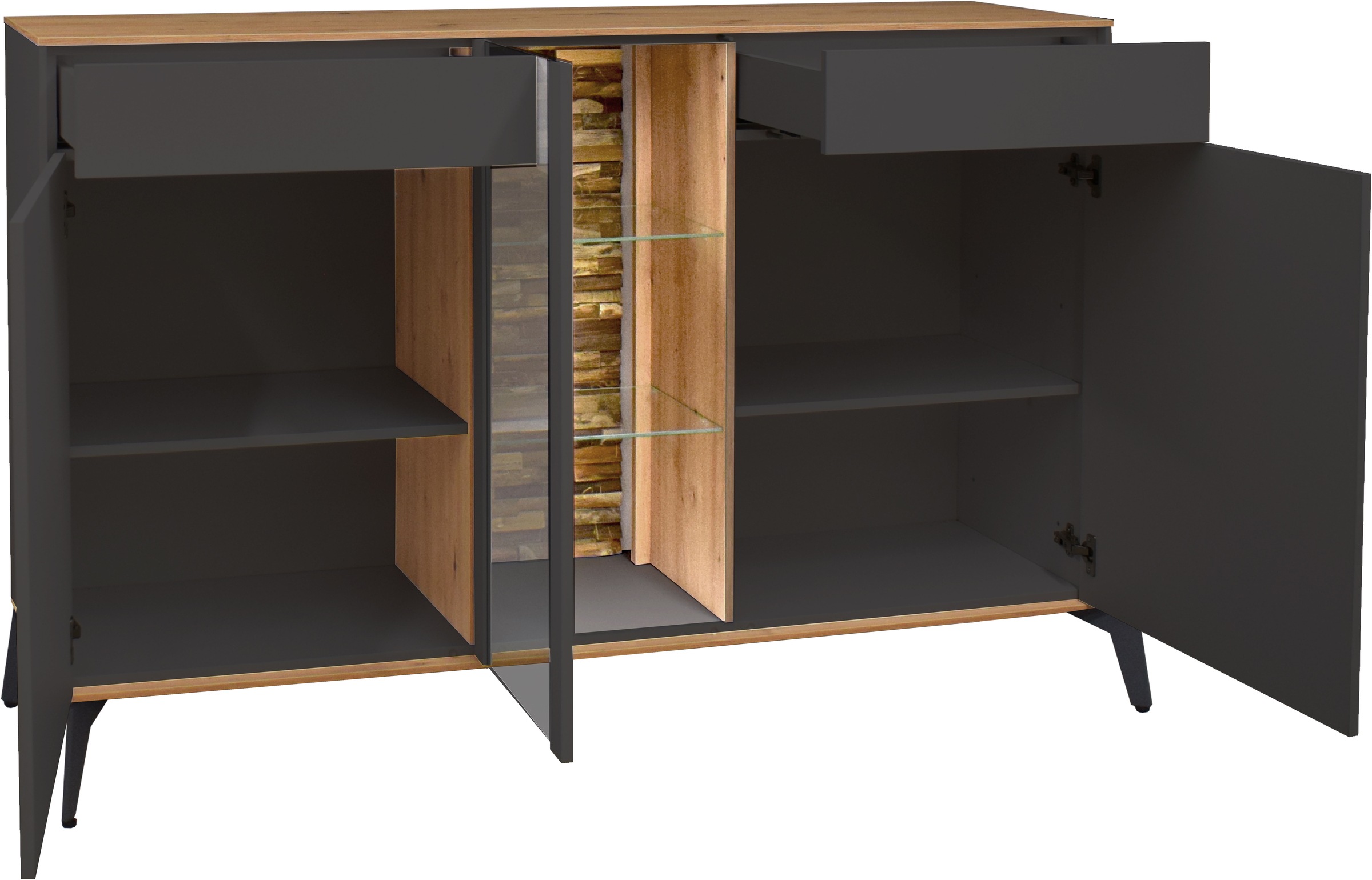 Mäusbacher Kommode, Faro Sideboard 159 cm, inkl. Beleuchtung, Push to open, Metallfüße