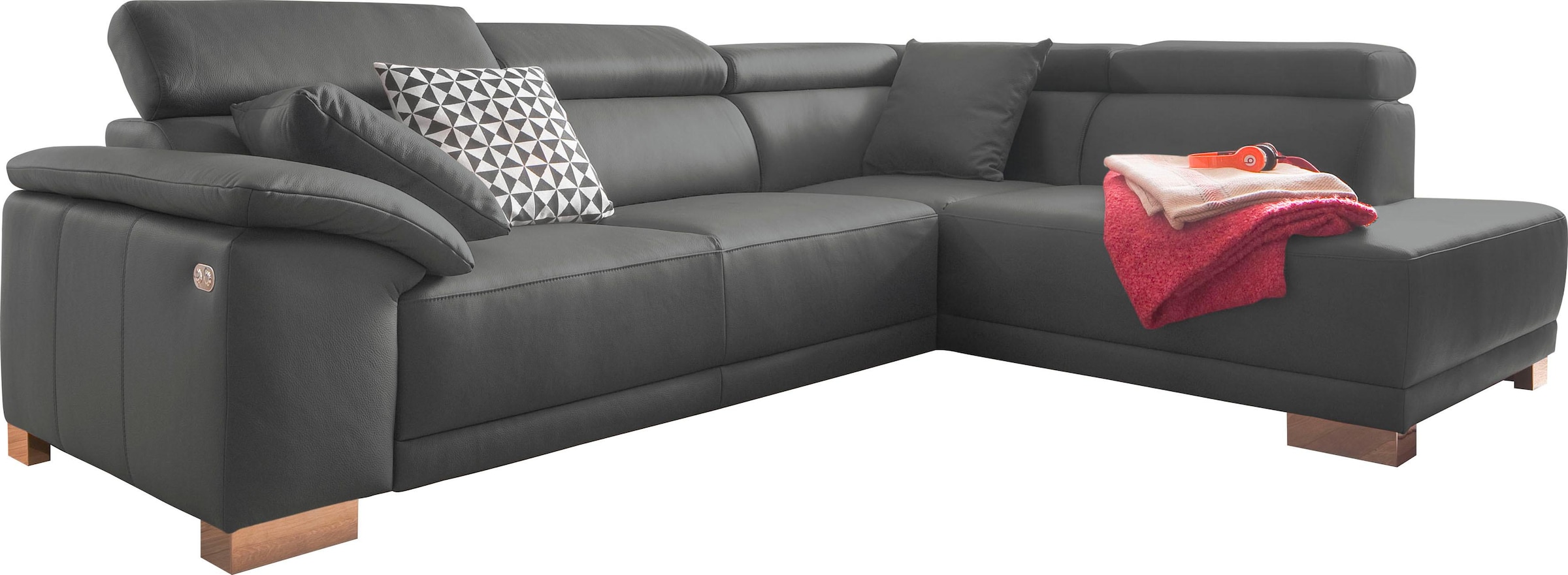 3C Candy Ecksofa »Menorca modern und bequem, OTTOs Choice, L-Form«, Kopfteilverstellung, wahlweise elektronischer Sitzvorzug, in Dickleder