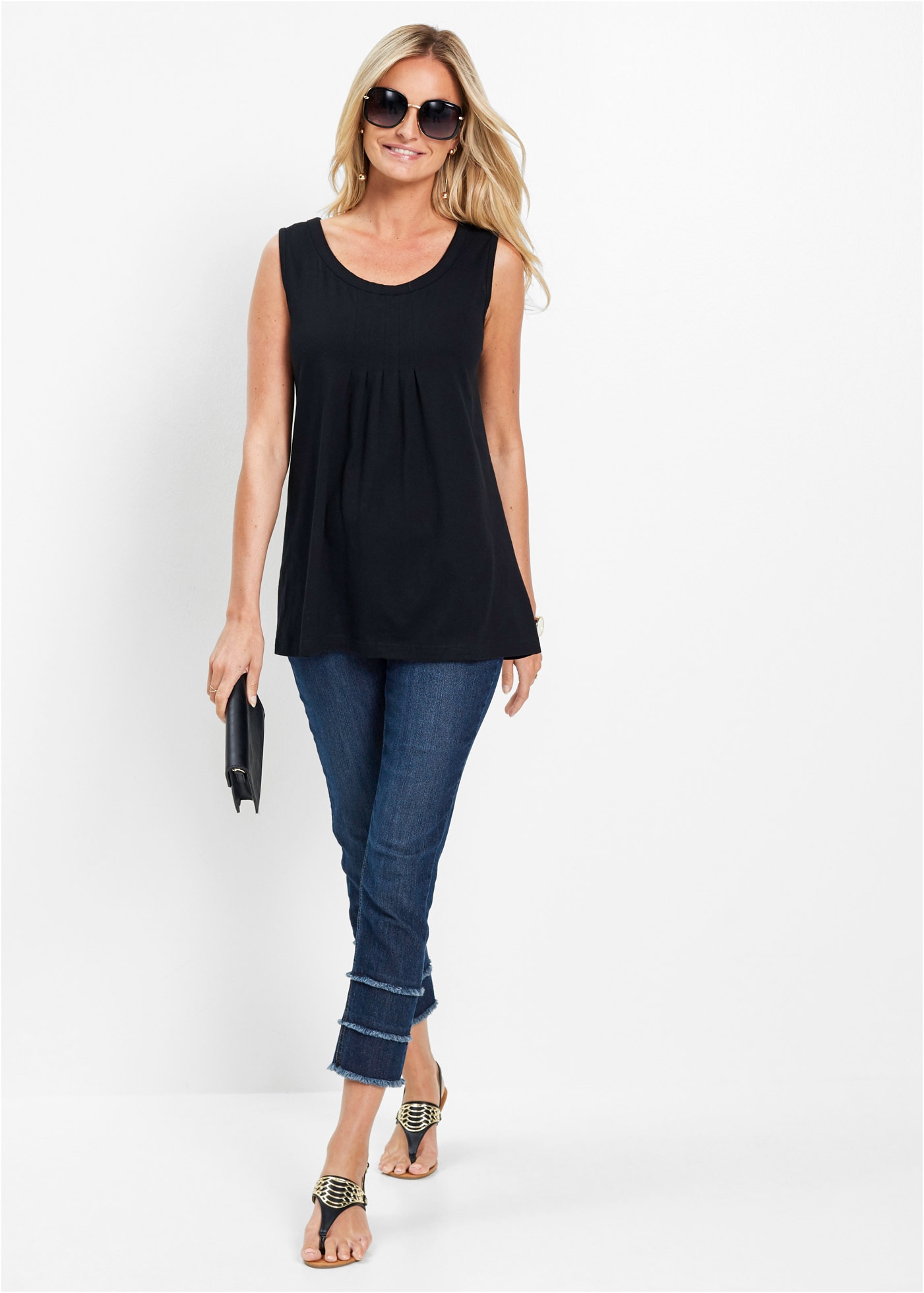 bonprix Longtop »Long-Top« mit elegantem Faltendetail, lockere Passform, ärmellos