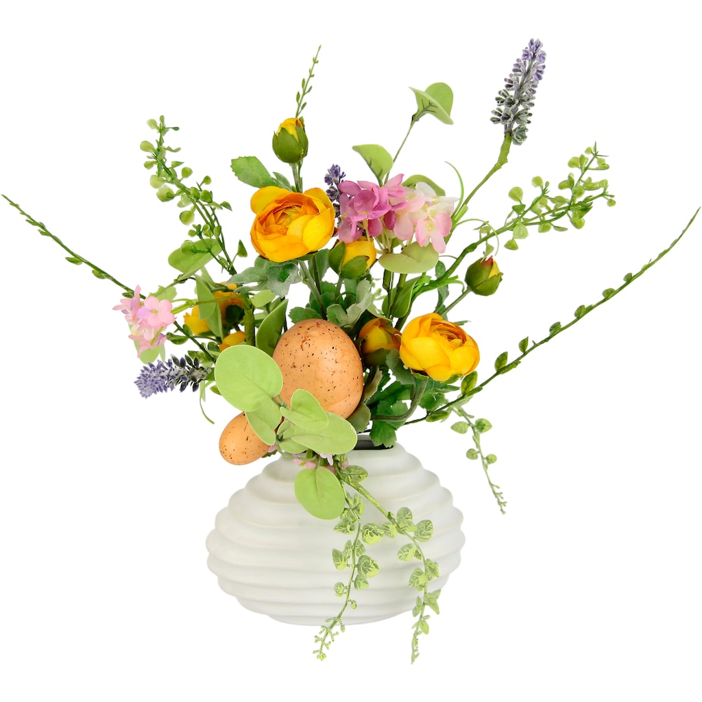 I.GE.A. Kunstblume »Frühlingsstrauß«, In Vase aus Keramik Blumenstrauß Lavendel und Eier