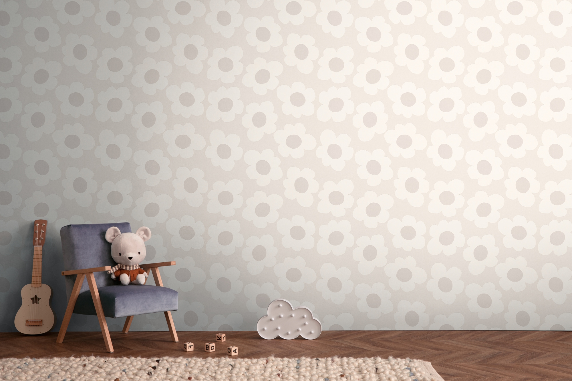 living walls Vliestapete "Kids Studio Retro Blumen – Vliestapete für Kinder" Retro floral geblümt glatt Große grafische Blüten im freundlichen Retro-Look