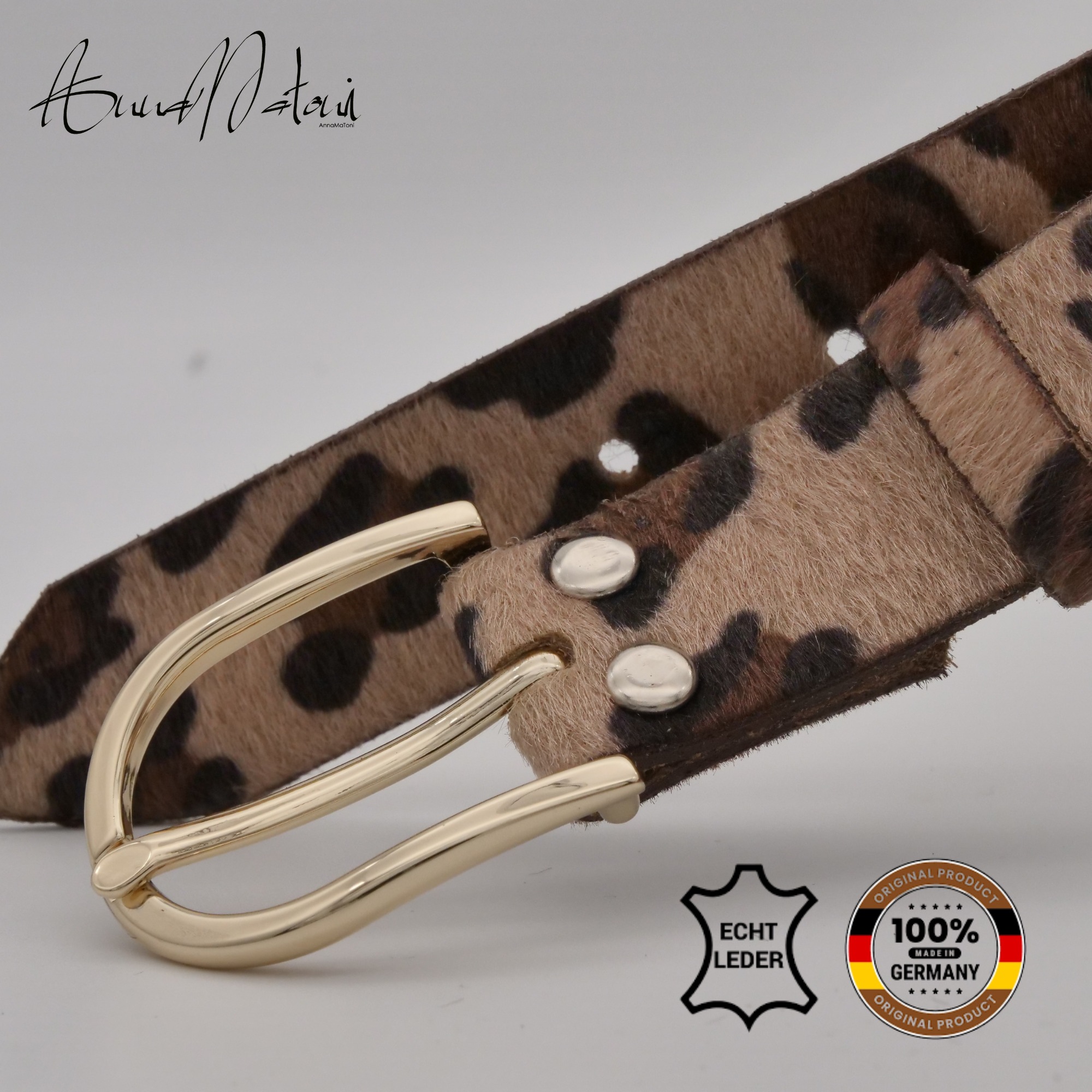 Ledergürtel ANNAMATONI "AnnaMatoni Damen Ledergürtel in hochwertigem Kunstfell in Leo", Damen, Gr. TW100 - 115cm Gesamtlänge, leo 650, 100% Leder, Gürtel Ledergürtel 8