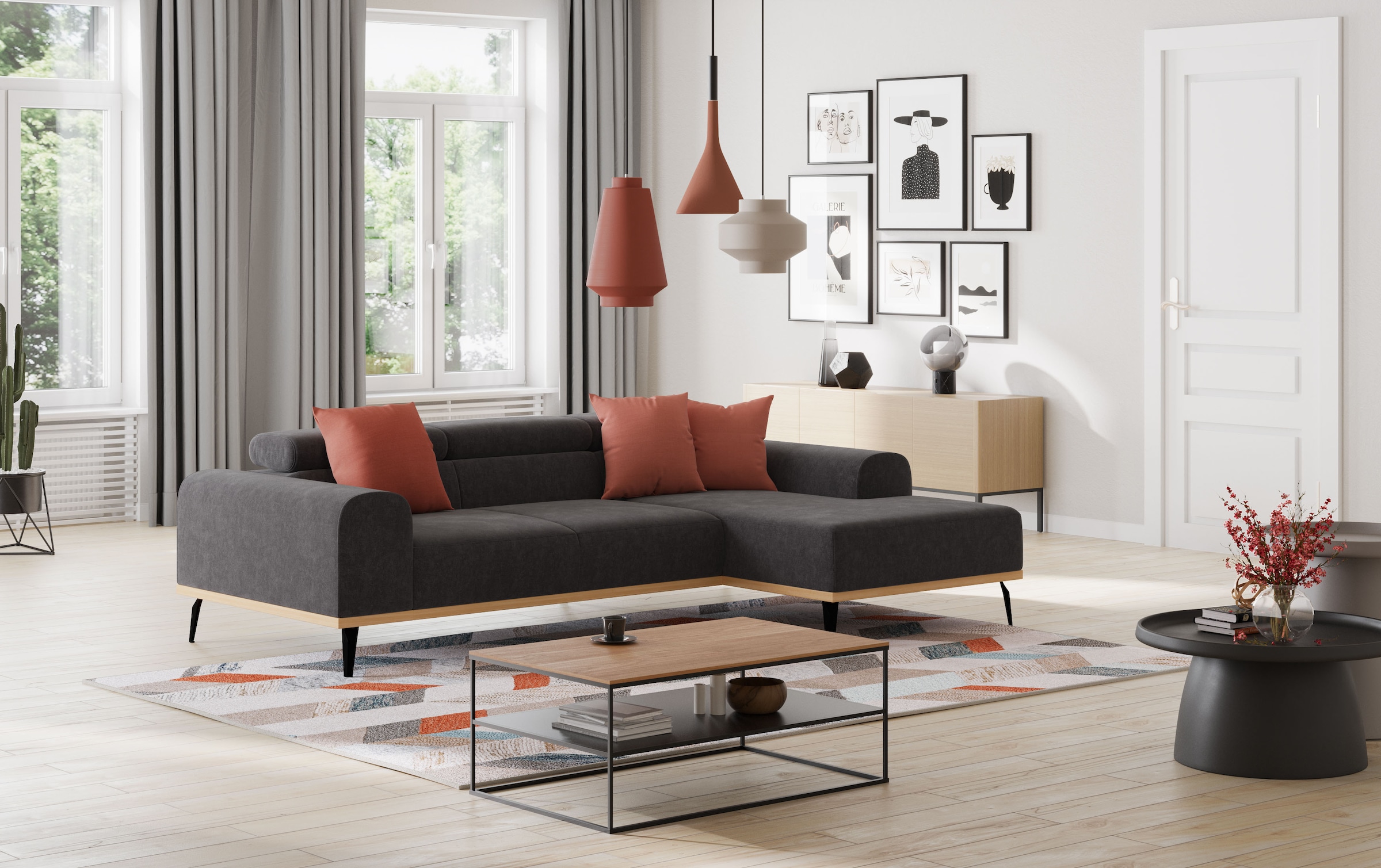 Places of Style Ecksofa »Carlo L-Form«, mit Kopfteilverstellung & Holz-Rahmenoptik, wahlweise Relaxfunktion