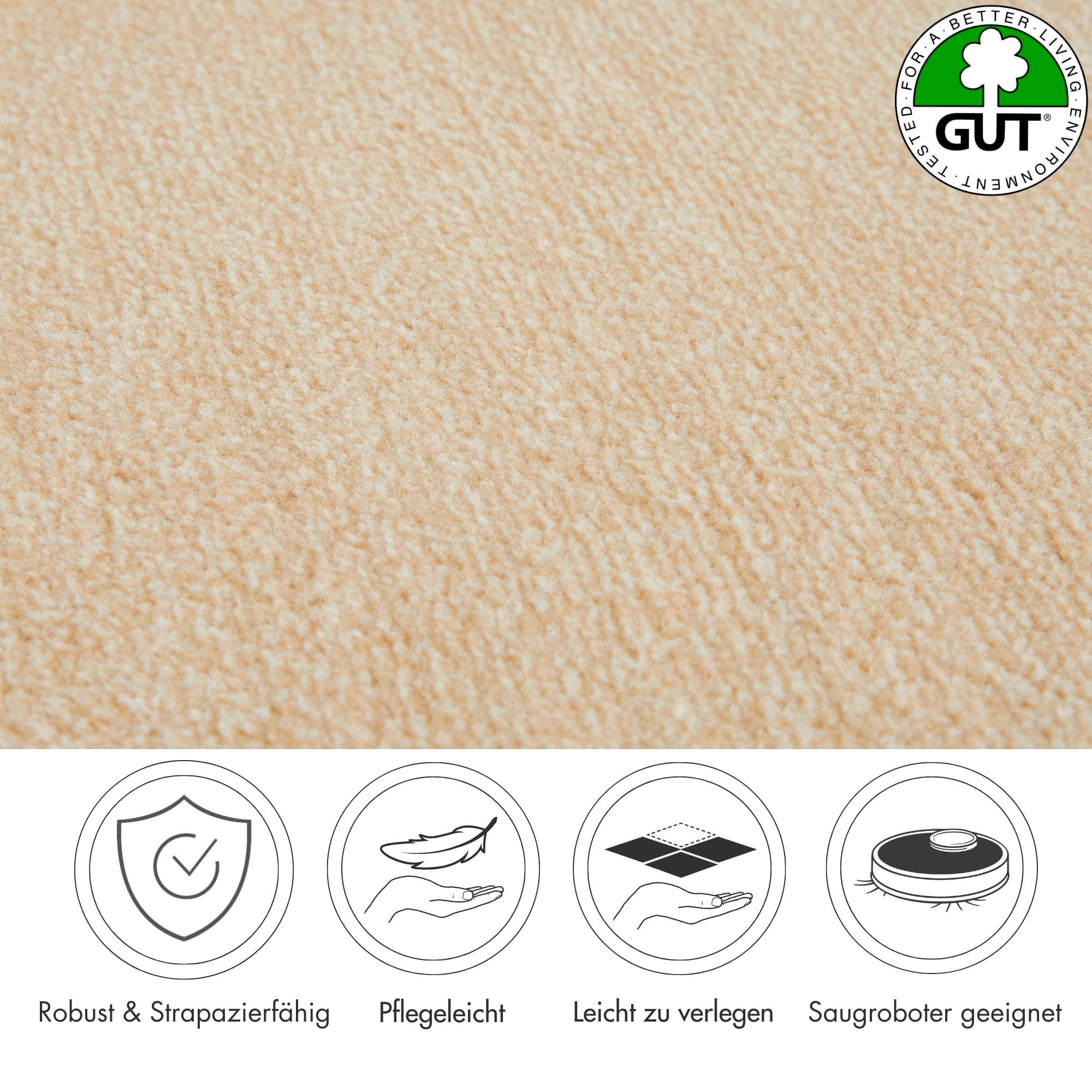 Teppichboden ANDIAMO "Catania, Velours, Gesamthöhe 7,5 mm, Made in Belgium", beige, B:400cm L:350cm, Kunstfaser, Teppiche, meliert, Breite 400 cm oder 500 cm, strapazierfähig & pflegeleicht 2