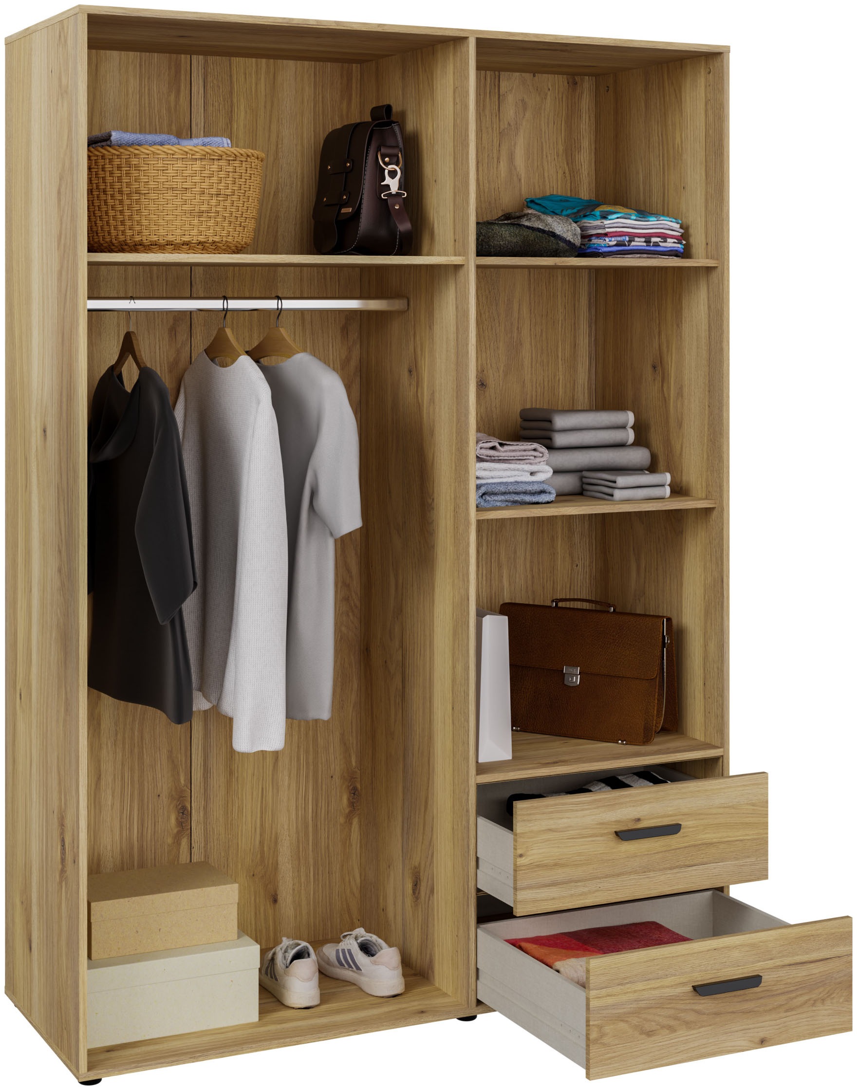 FORTE Drehtürenschrank »Schrank mit Spiegel, zeitloses Design, 3türig« viel Stauraum, Schubladen, Spiegeltürenm Höhe 200 cm