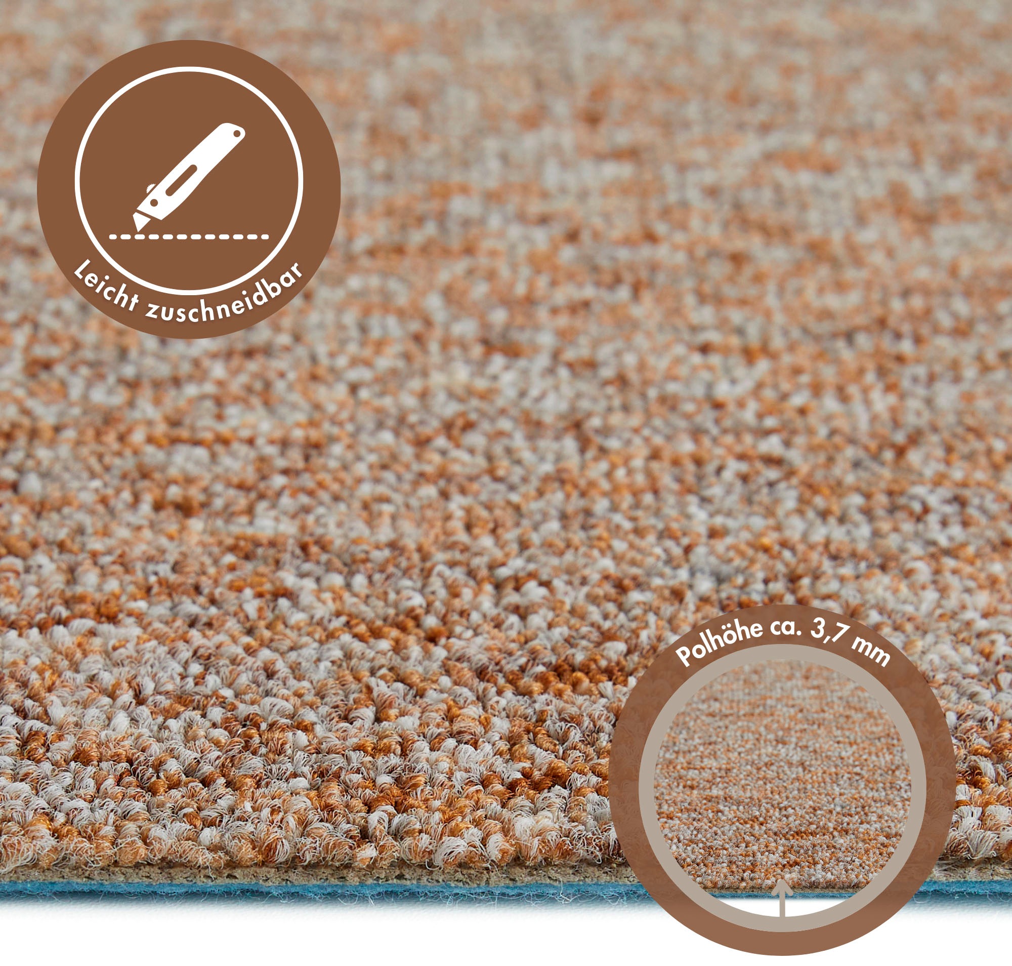 Teppichboden ANDIAMO "Gambia, Feinschlinge, Gesamthöhe 7,2 mm, Made in Belgium", beige, B:500cm L:350cm, Kunstfaser, Teppiche, meliert, Breite 400 cm oder 500 cm, strapazierfähig, pflegeleicht 2