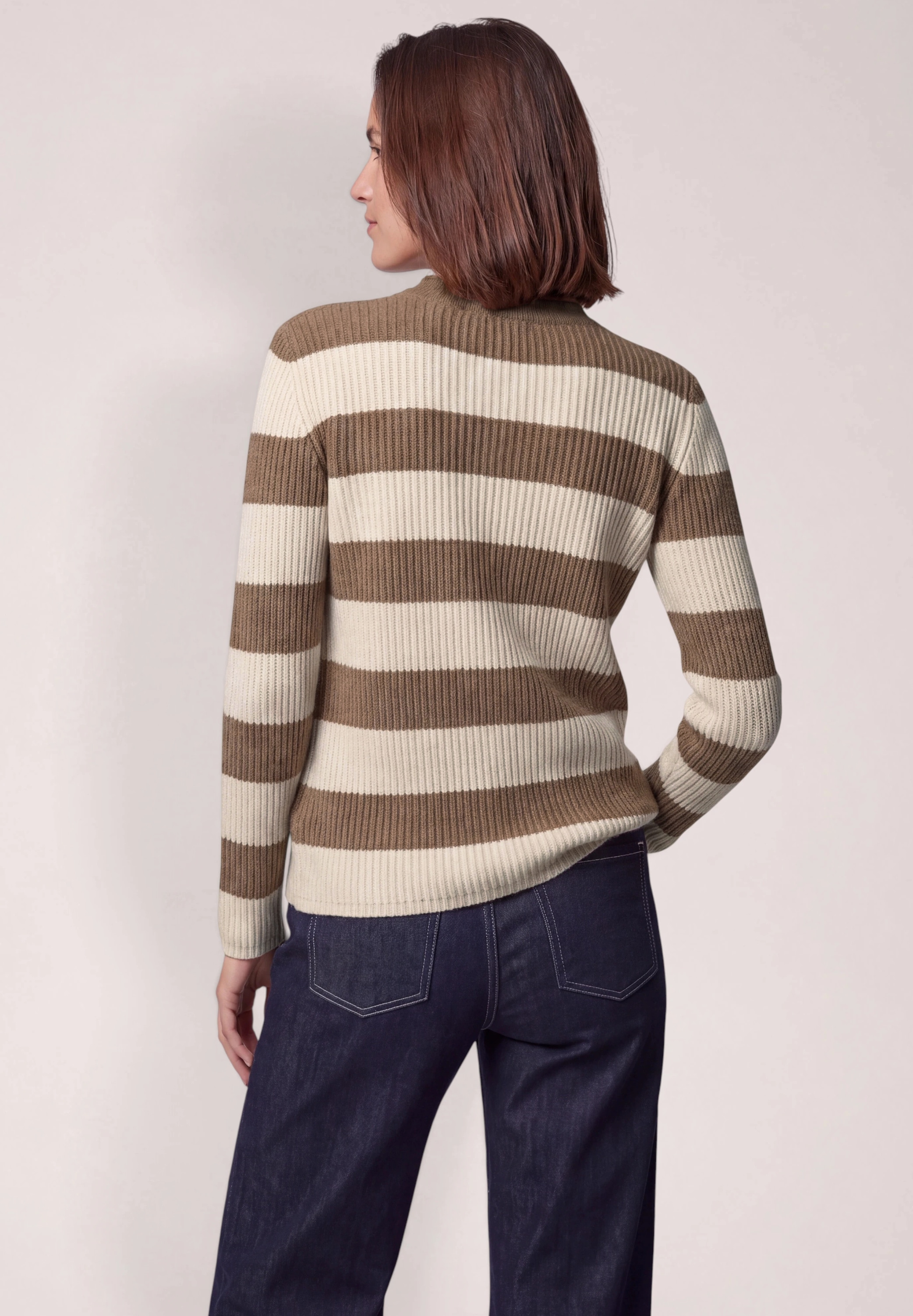 Cecil Stehkragenpullover mit Streifenmuster