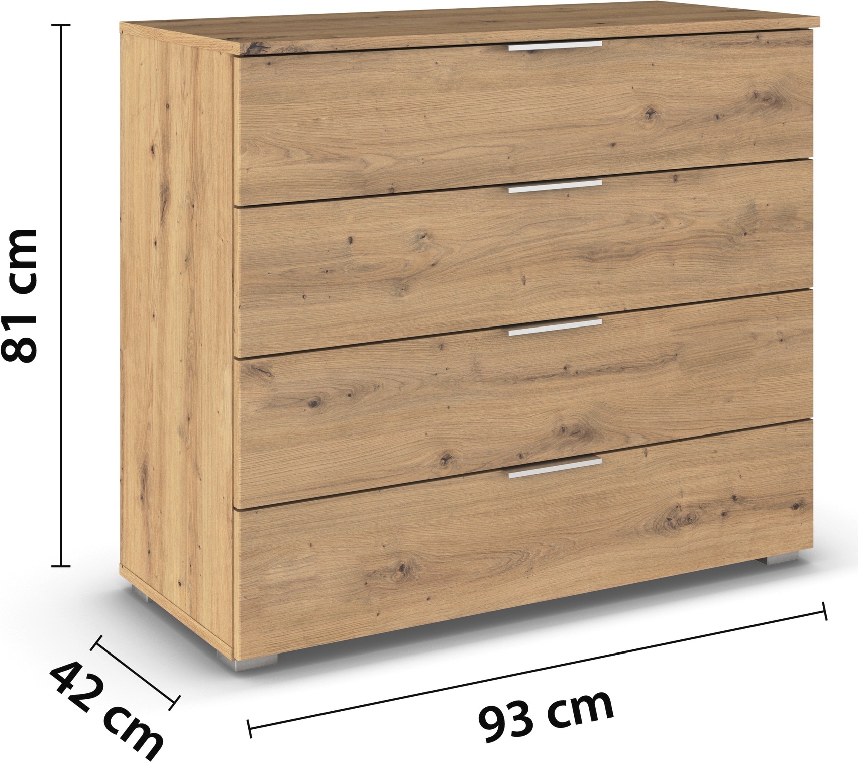 rauch Schubkastenkommode »Sideboard Schubladenkommode AGORDO mit Dekor- oder Hochglanzfront«, (in zwei Griff-Farben), Breite 93 cm mit 4 großen Schubladen für viel Stauraum MADE IN GERMANY