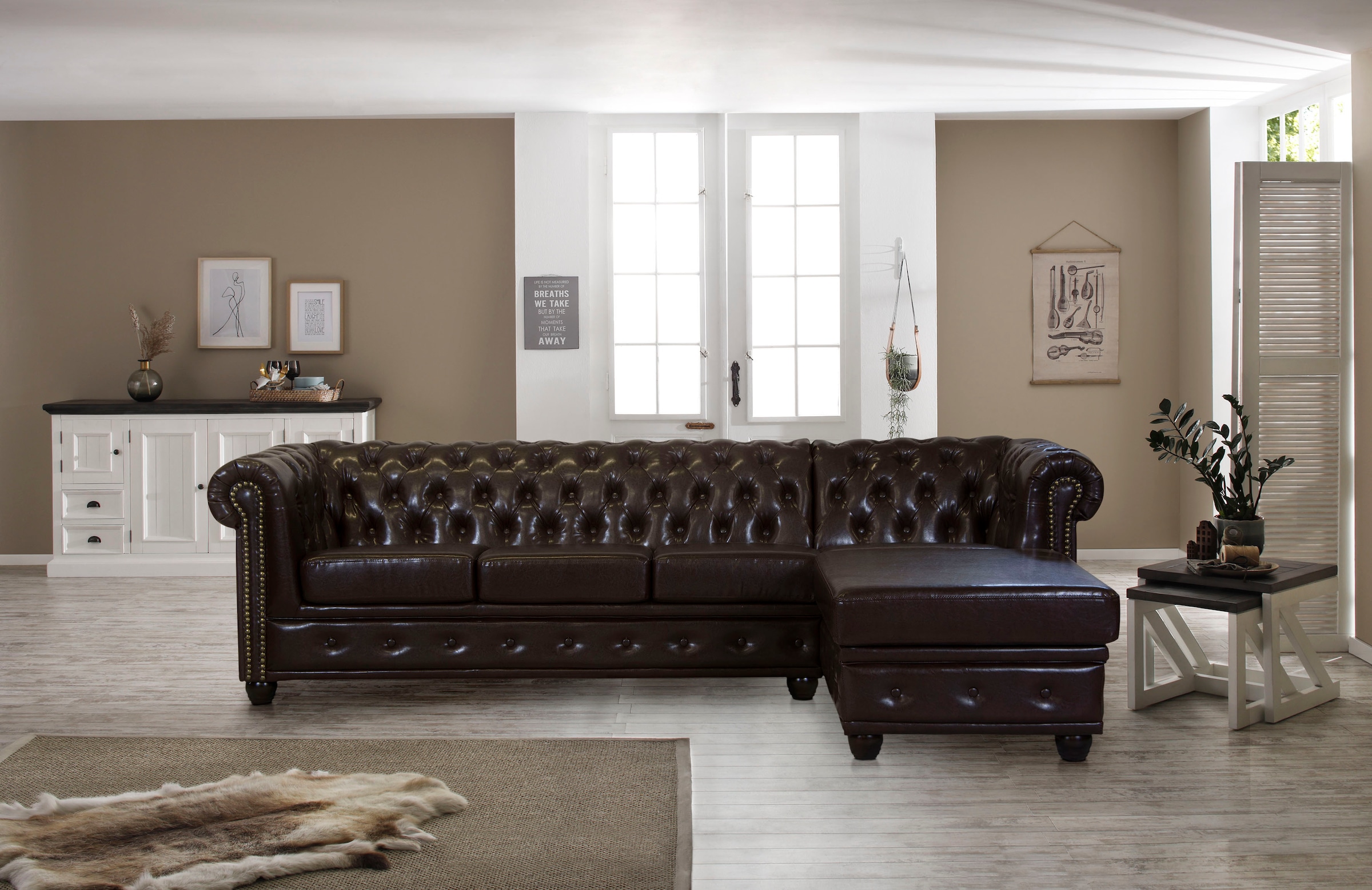 Home affaire Chesterfield-Sofa "Rysum L-Form", Chesterfield-Optik mit Ottomanen-Abschluß