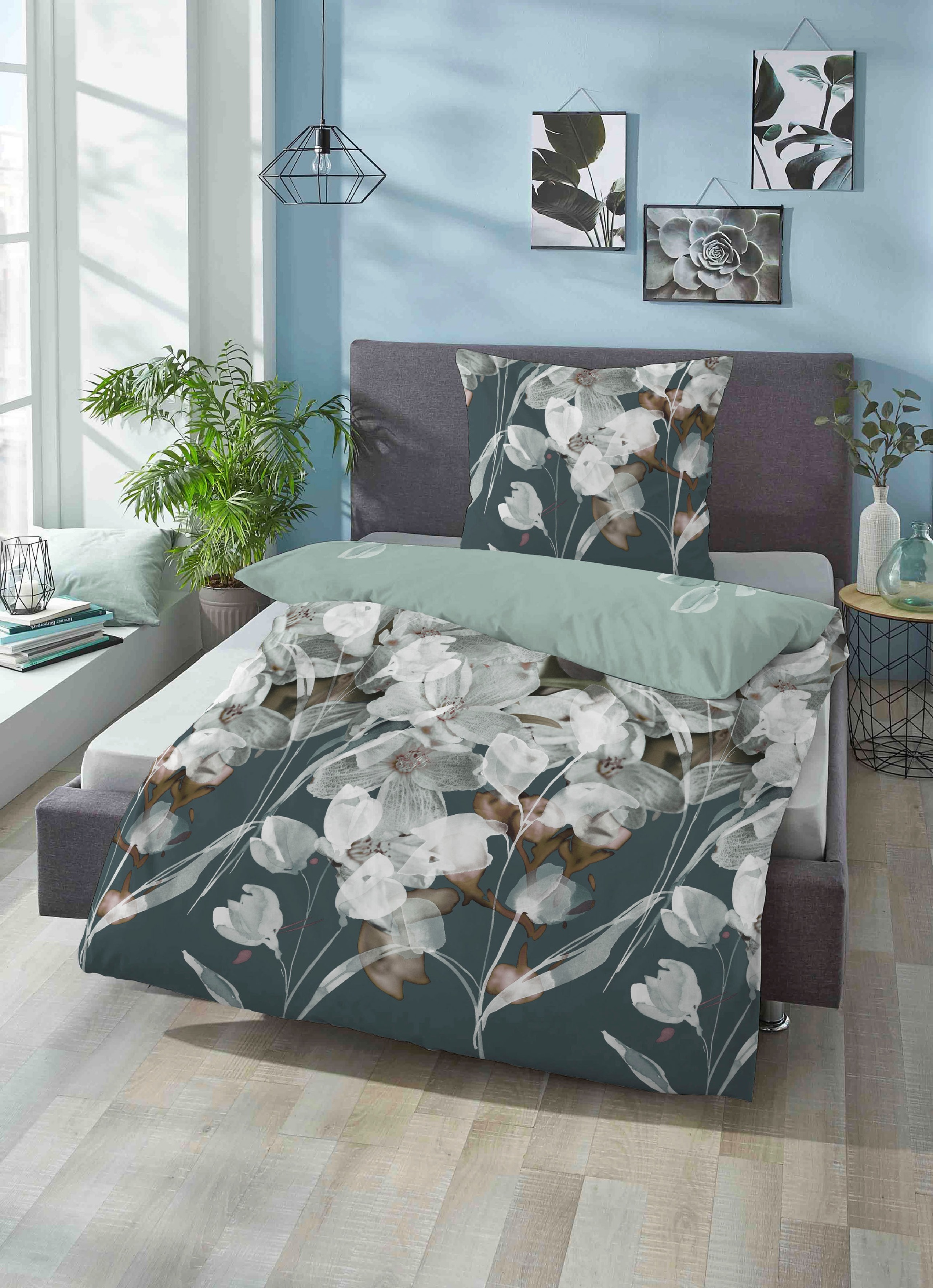 Biberna Wendebettwäsche »Stefanie in Gr. 135x200, 155x220 oder 200x200 cm«, Bettwäsche aus Baumwolle, florale Bettwäsche mit Wendeoptik