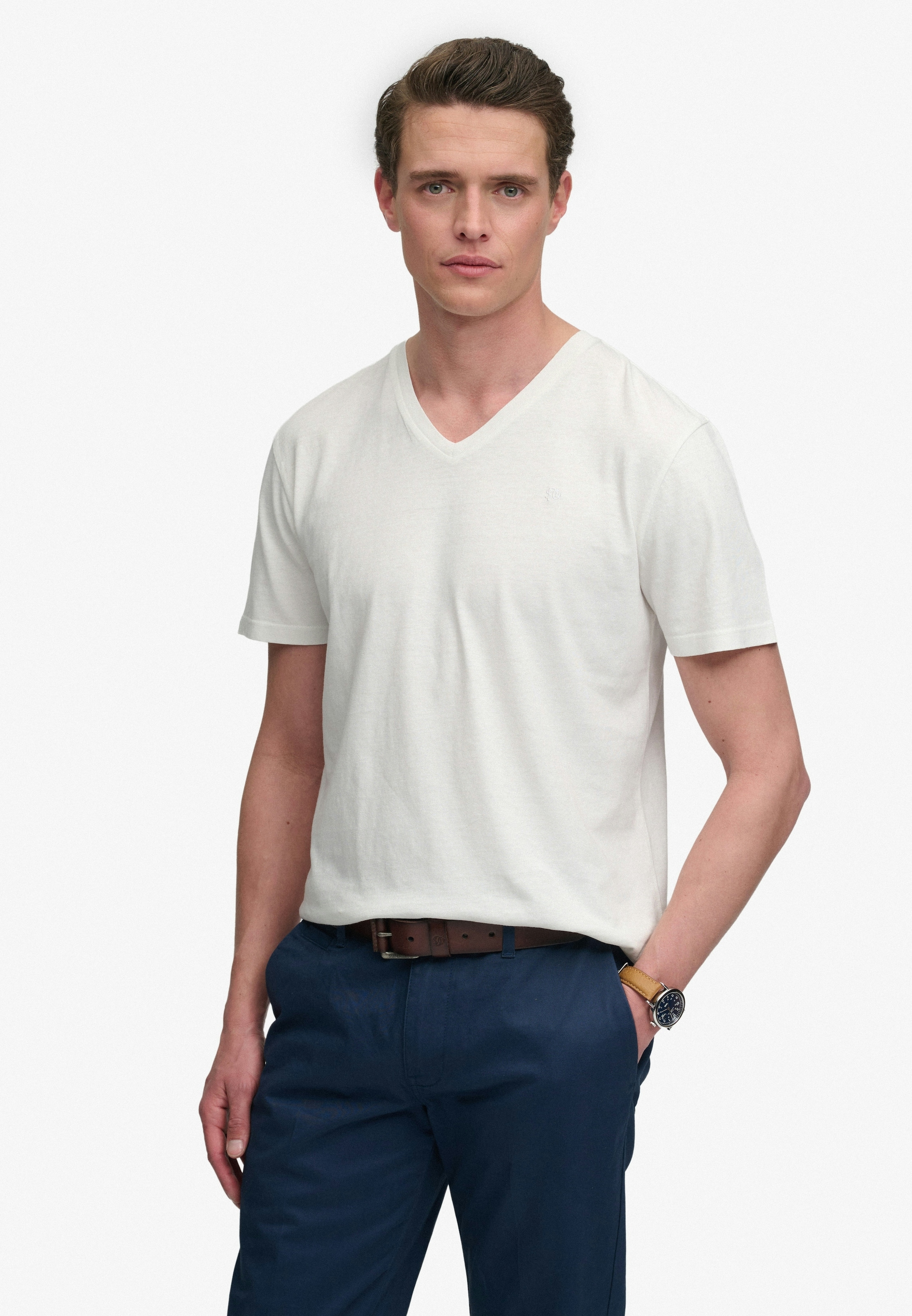 Superdry Rundhalsshirt "CLASSIC COTTON LINEN VEE" Baumwollmischung, relaxed fit aus luftig leichtem Baumwoll-Leinen-Mix