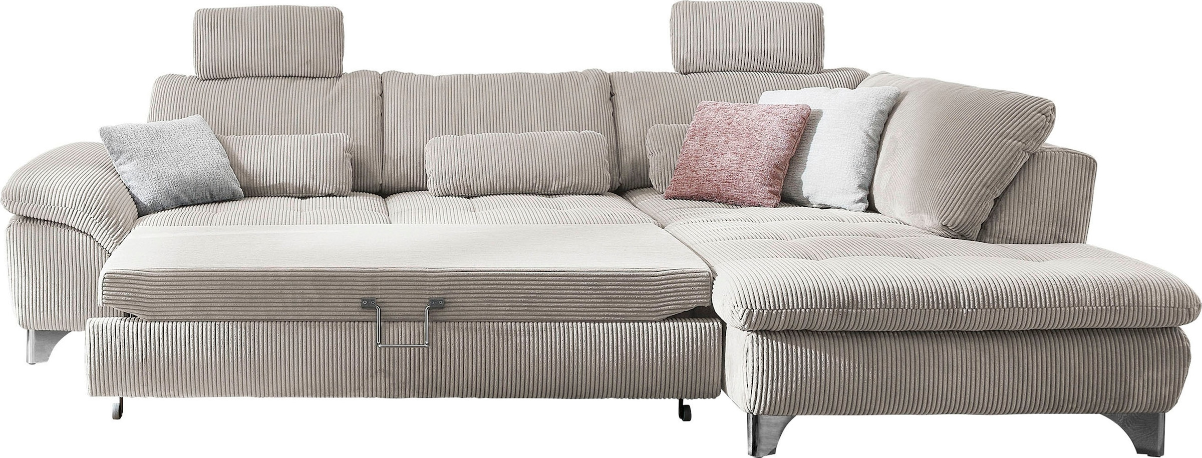 Die PlanBar Ecksofa »MP-IN14007 L-Form«, wahlweise mit Bettfunktion und verstellbaren Kopfstützen, in Cord