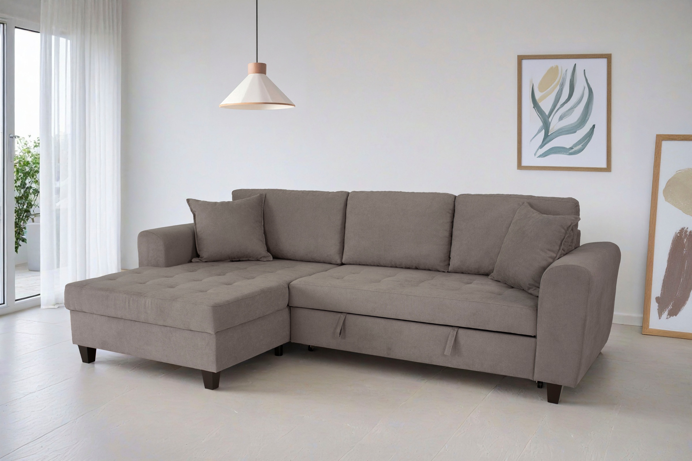 Trends by HG Ecksofa "Moritz L-Form, B: 265 cm" mit Schlaffunktion, Bettkasten & Zierkissen
