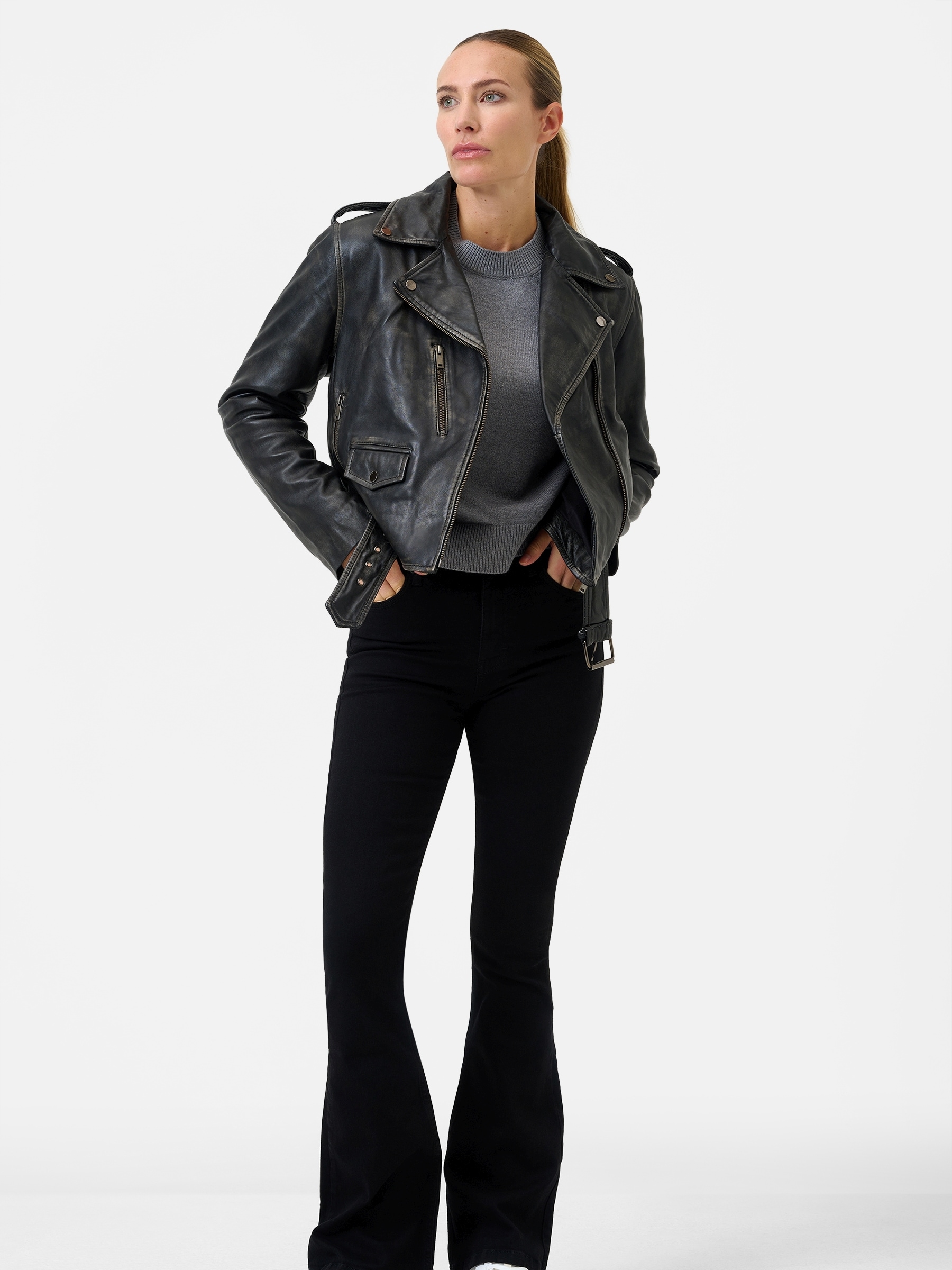 RICANO Bikerjacke »Lederjacke Louna« ohne Kapuze Handgefertigt aus echtem Leder