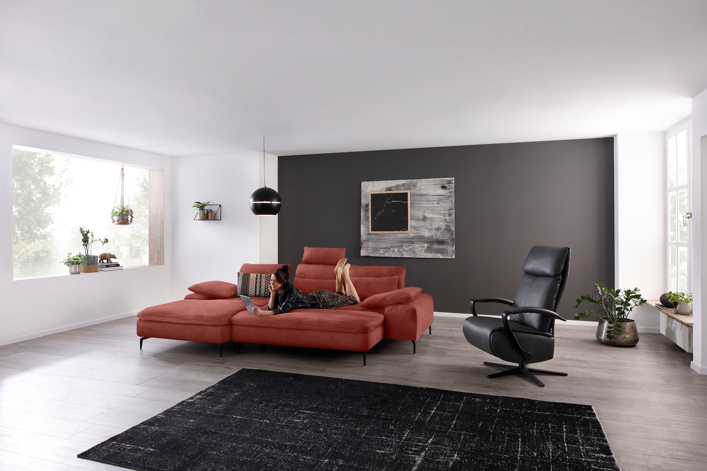 W.SCHILLIG Ecksofa »valentinoo, Designsofa, bequem, elegant und zeitlos, L-Form«, (Set), inklusive Hocker, mit Sitztiefenverstellung, Breite 299 cm