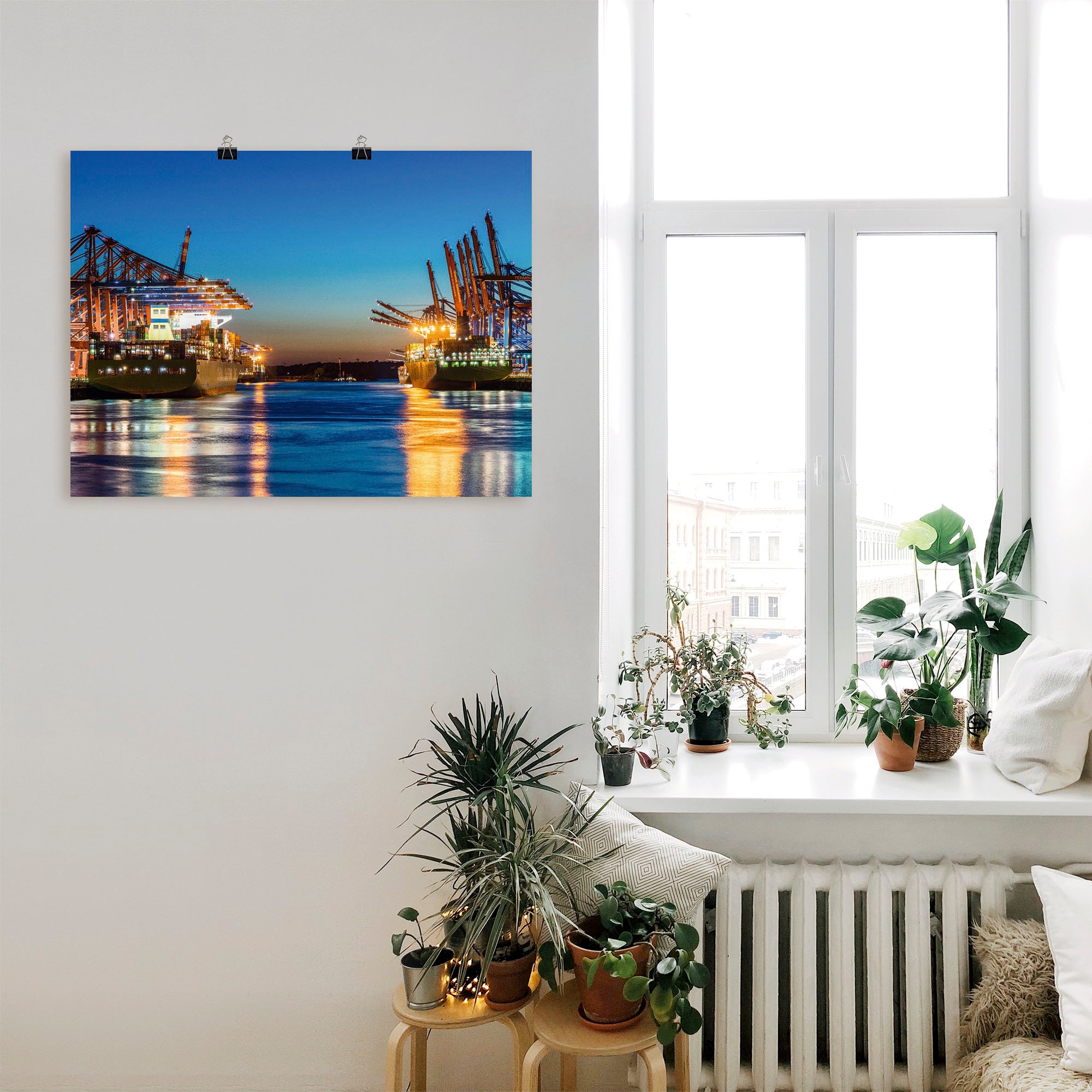 Artland Wandbild »Hamburg Hafen am versch. oder BAUR Größen (1 Alubild, Deutschland, in Wandaufkleber 2«, als Poster St.), bestellen | Abend Leinwandbild