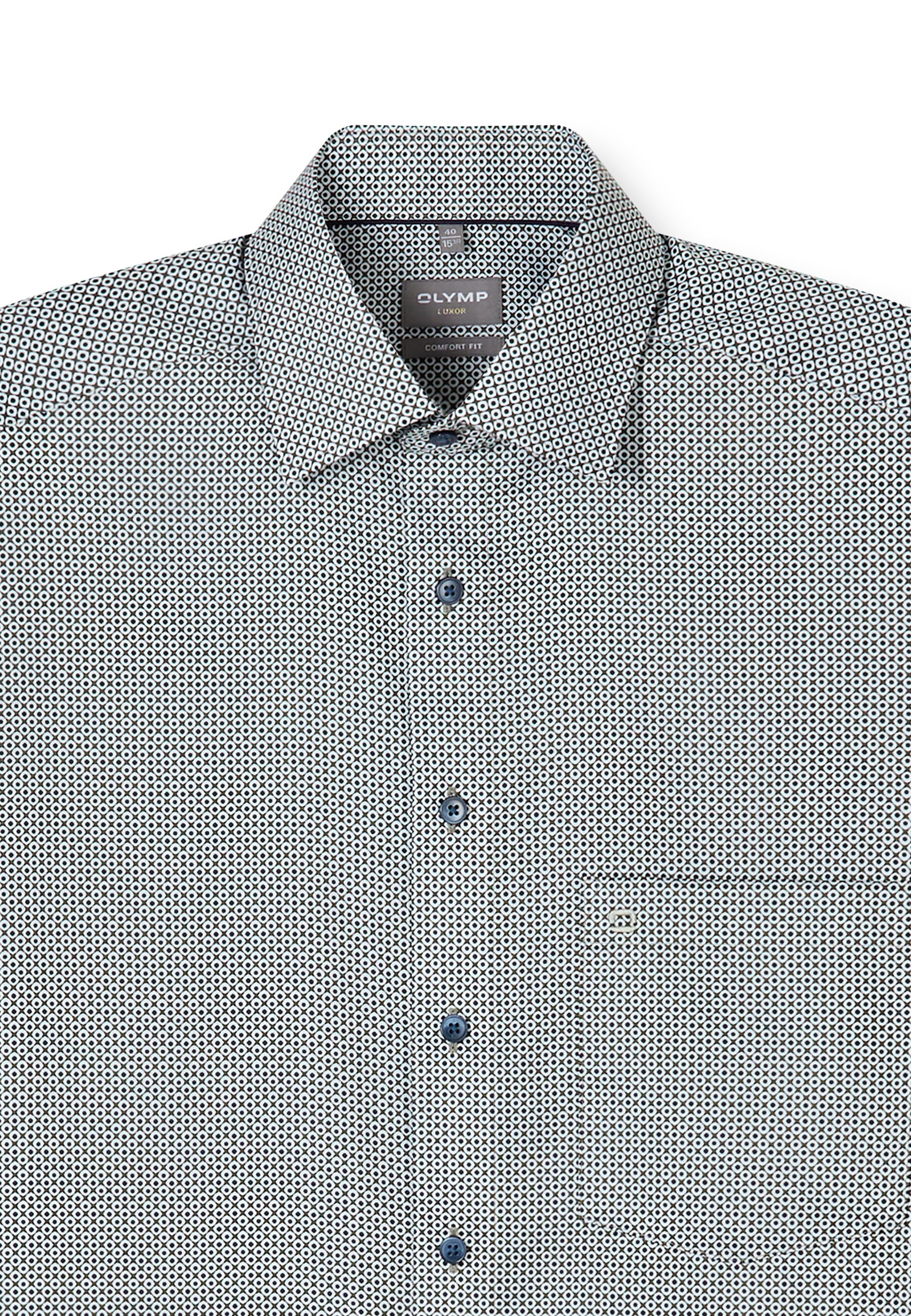 Businesshemd OLYMP "OLYMP Luxor 24/Seven, comfort fit, New Kent", Herren, Gr. 43, Normaler Arm, grau, grün, 64% Baumwolle, 27% Polyester, 9% Elasthan, Hemden 2